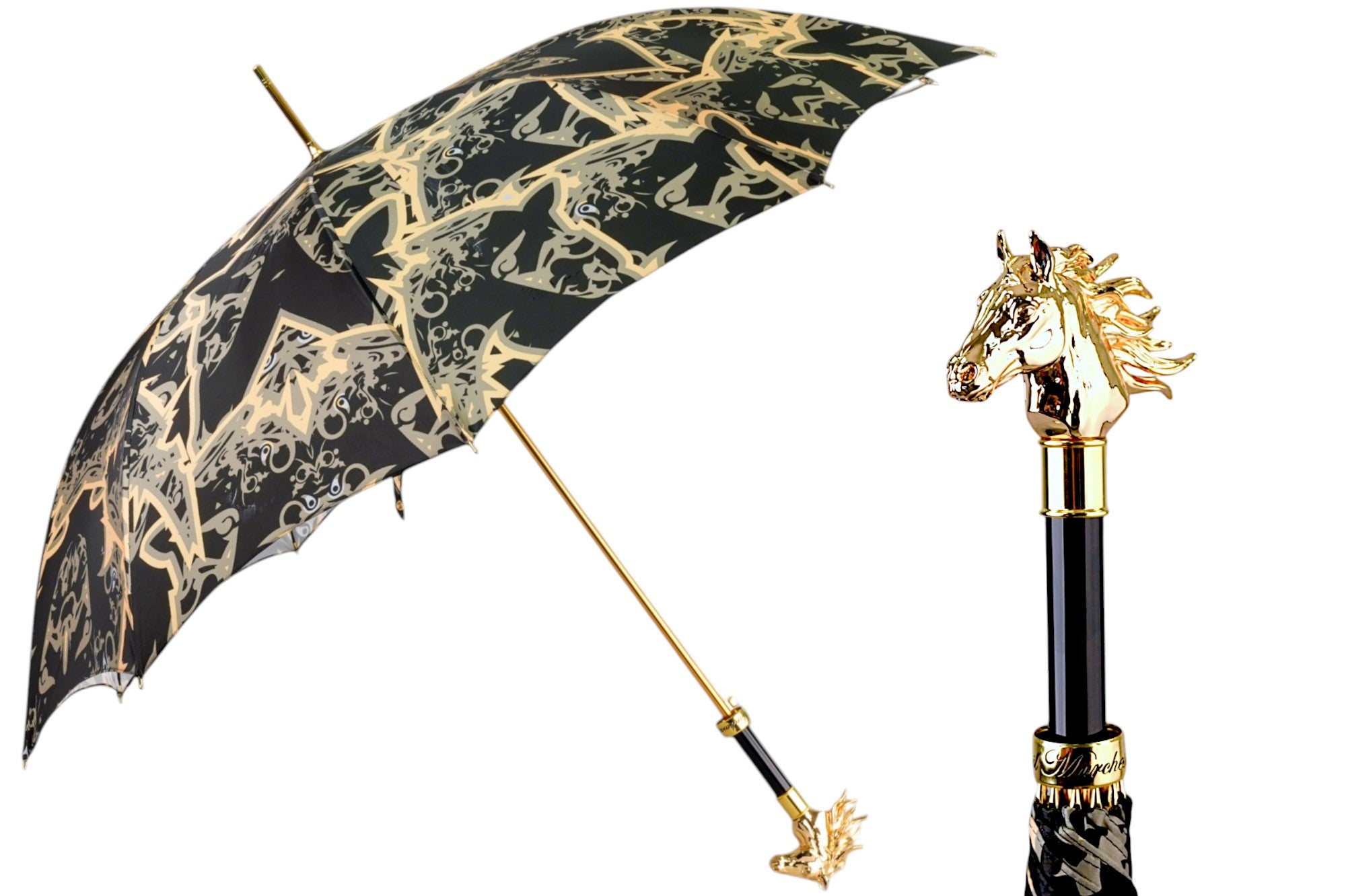 Gold Horse Head Handle Umbrella – Elegant Equestrian Design