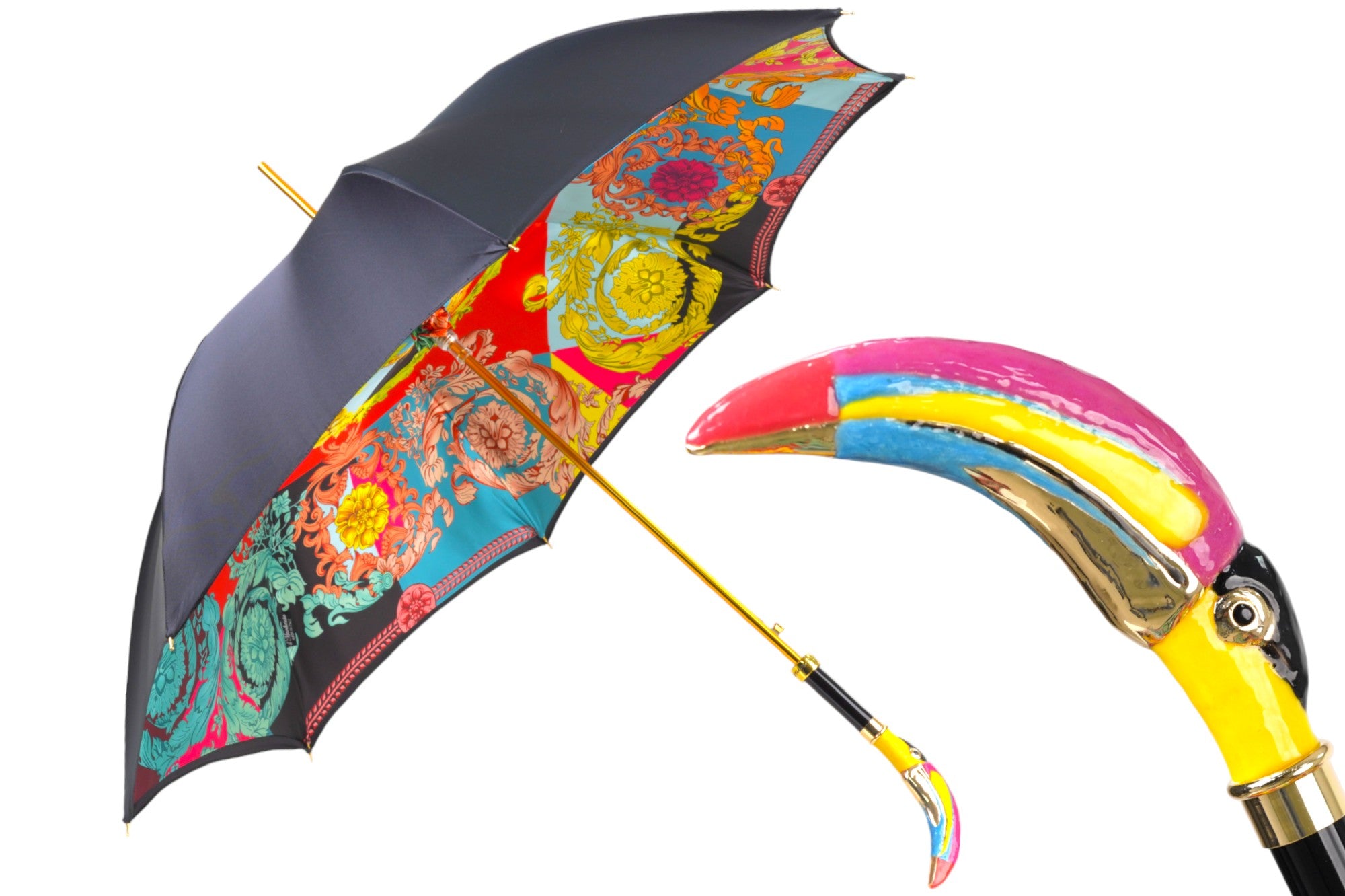 Artisan Italian Umbrella with Luxurious Hand-Enameled Toucan