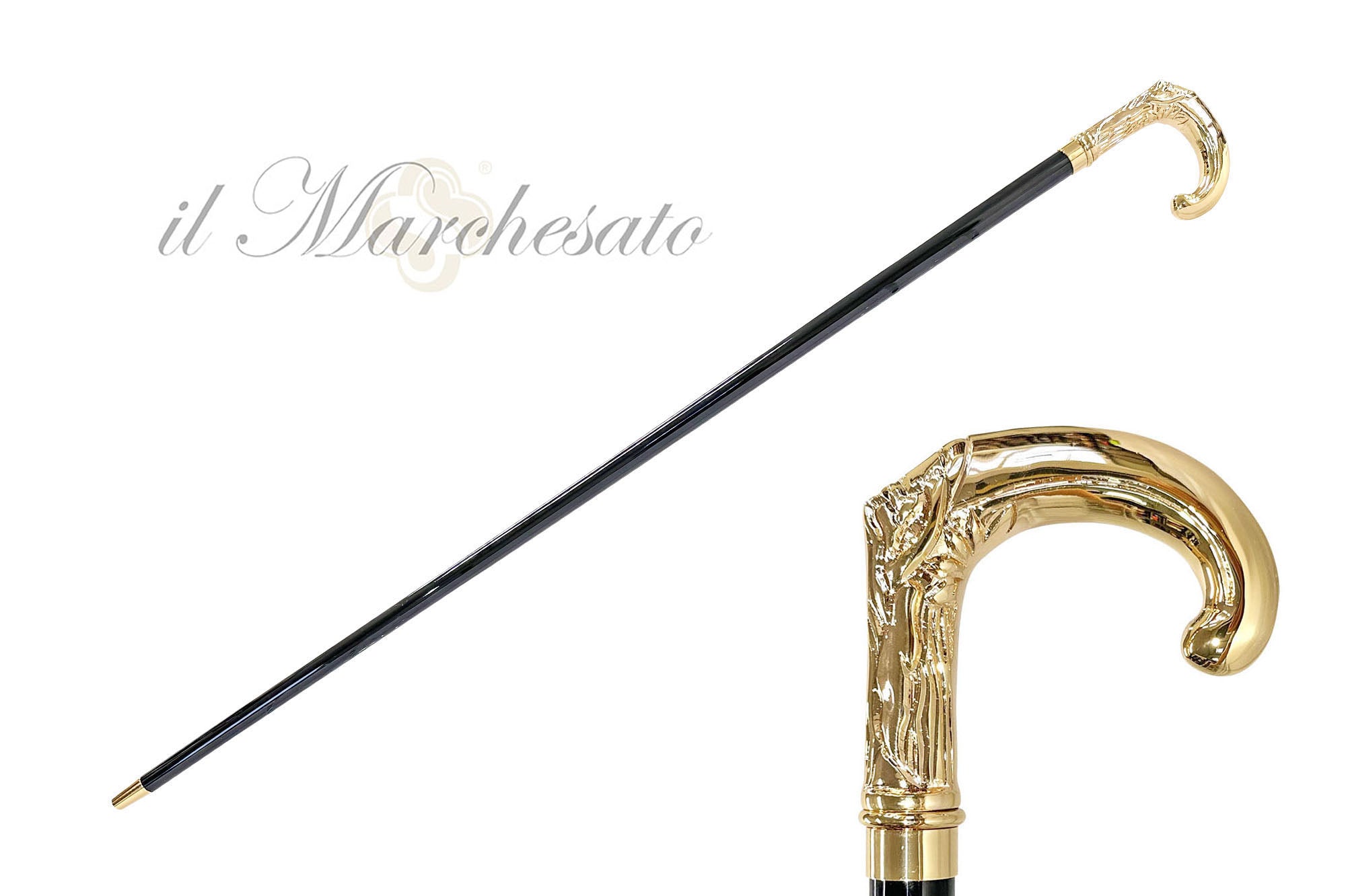 Hand-engraved metal Walking stick - 24K goldplated – ilMarchesato