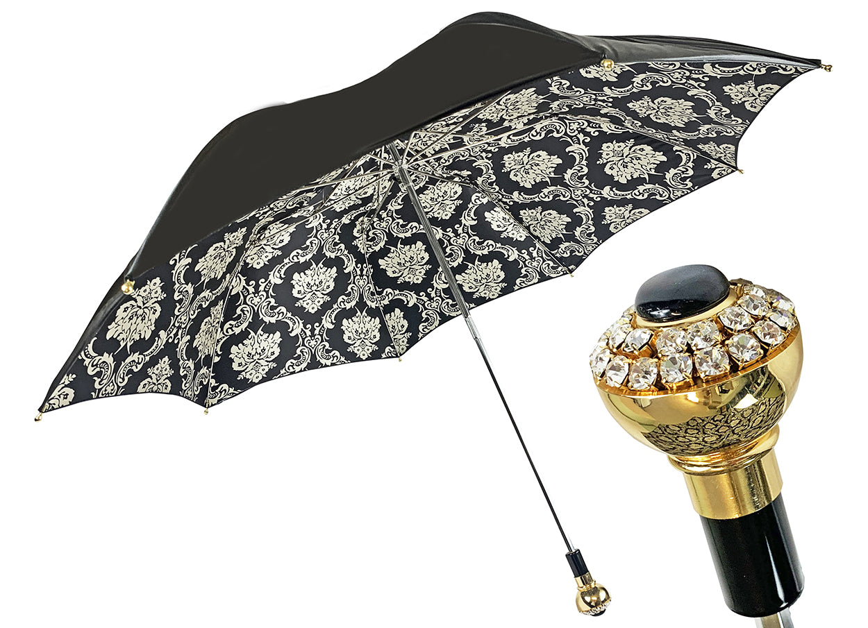 Black double canopy umbrella with damask Design