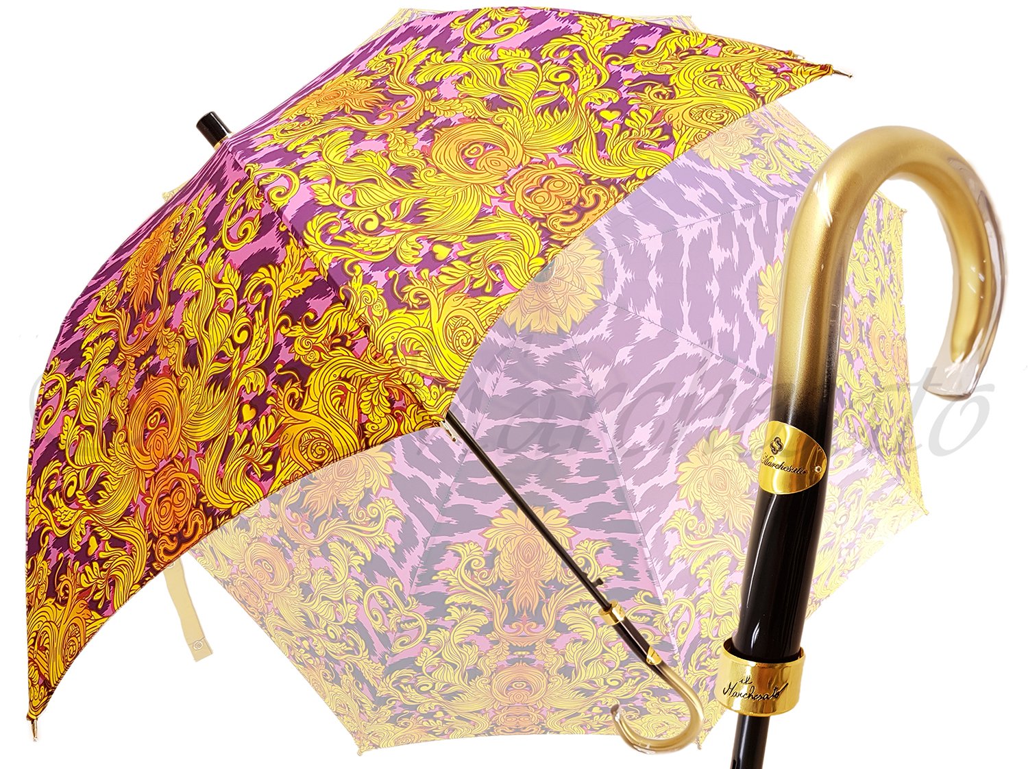 Beautifull Umbrella Features a Lilac & Gold Abstract Leopard
