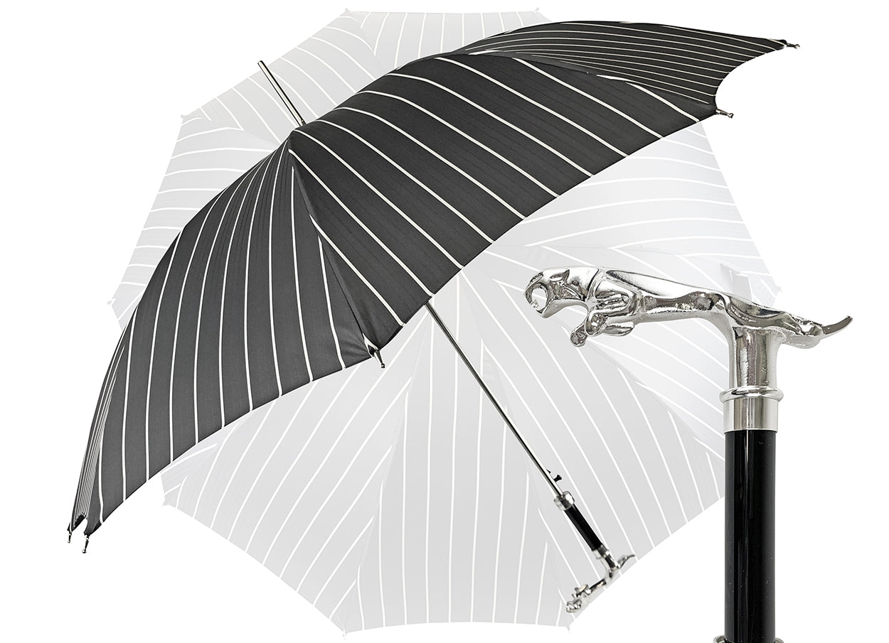 Luxury Gents Black Pinstripe Umbrella with Jaguar Handle