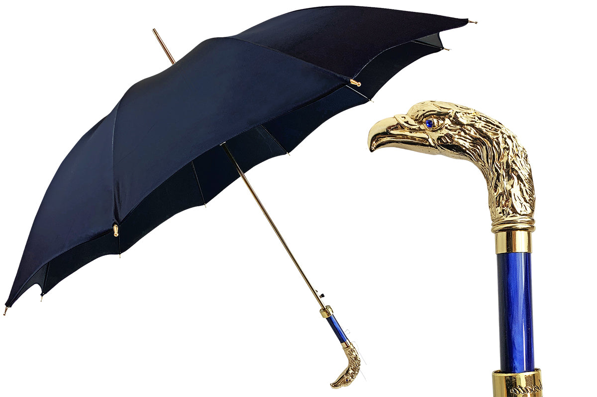 24K eagle handle - elegant blue umbrella – ilMarchesato - Luxury 24K eagle handle - elegant blue umbrella – ilMarchesato - Luxury