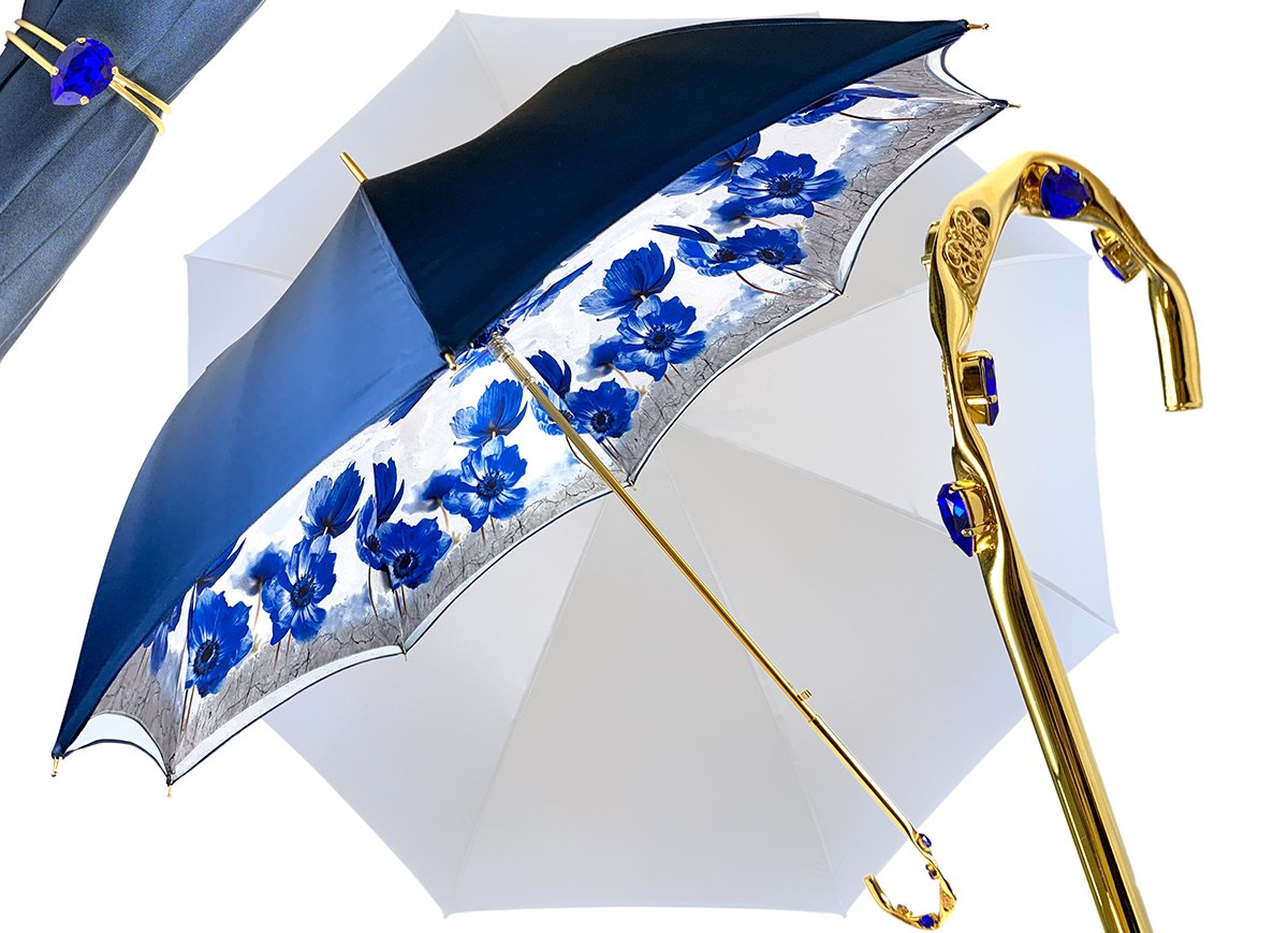 Blue Flowers Umbrella – ilMarchesato - Luxury Umbrellas, Canes and