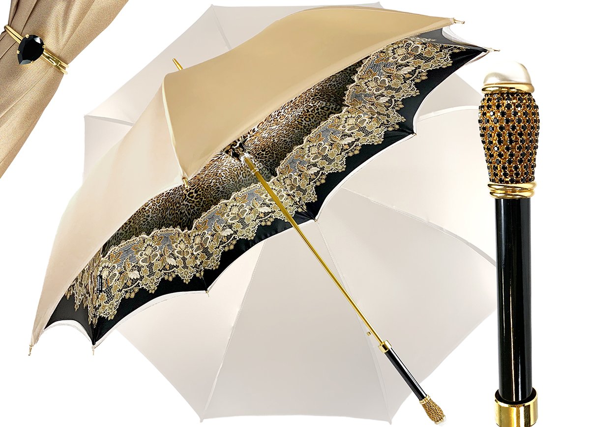 leopard print patio umbrella Creamy Leopard Print Umbrella, Double Cloth