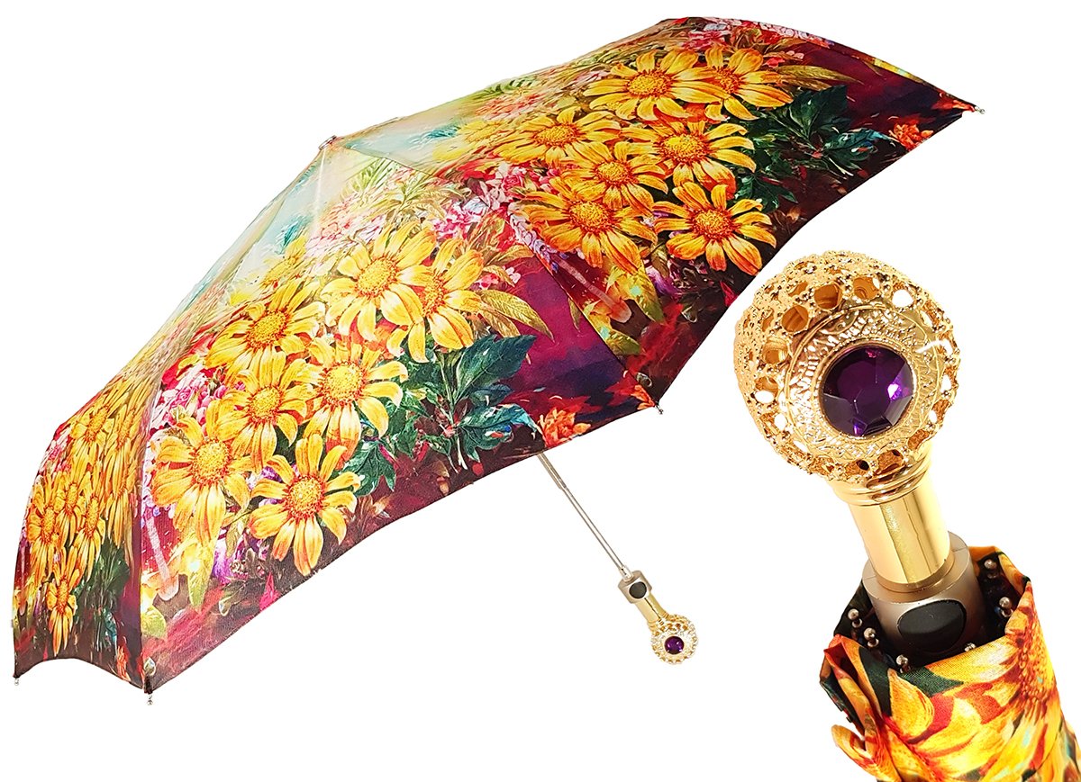 Folding Umbrella For Women With Bright Flowers ilMarchesato Luxury