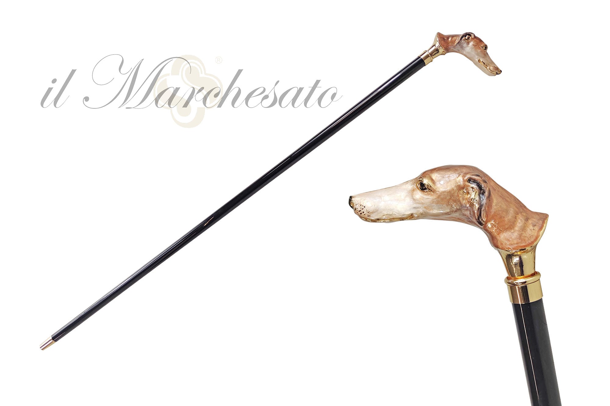 Hand enameled greyhound Walking stick – ilMarchesato - Luxury