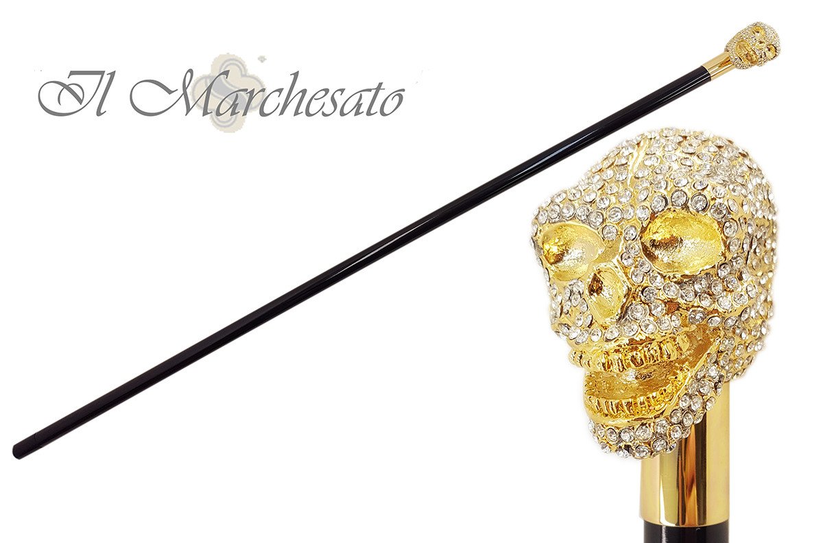 il Marchesato Lux Gold Skull Cane Encrusted with Hundreds