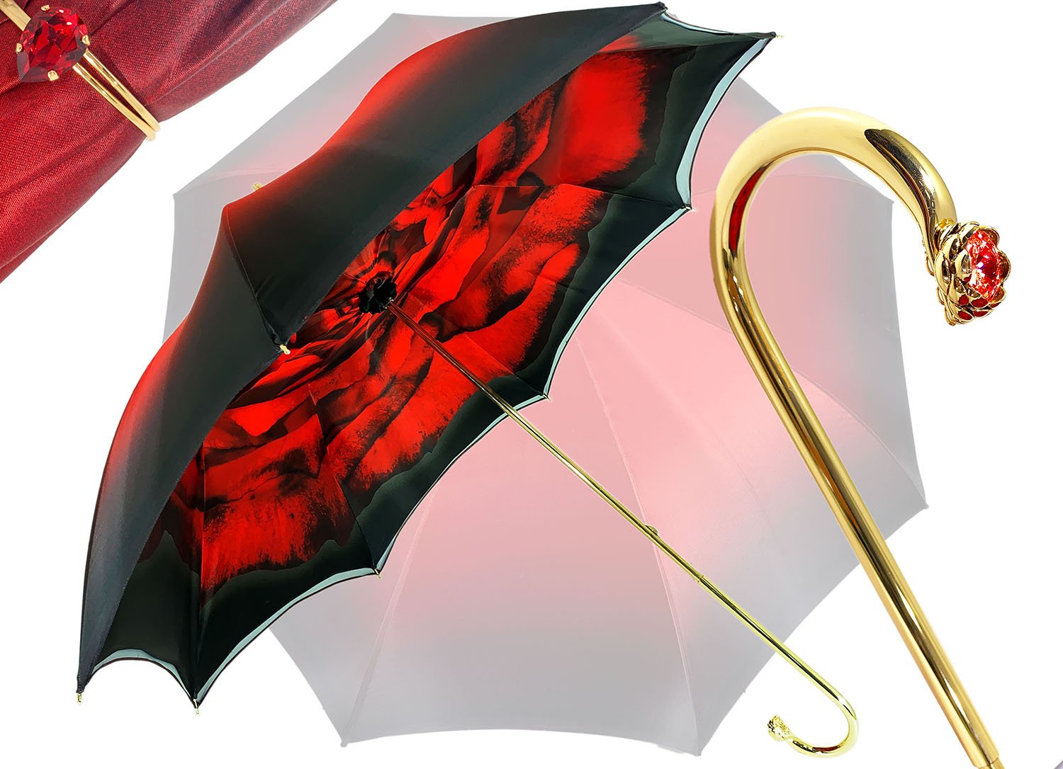 美品　イルマルケザート il marchesato イタリア 高級 傘 薔薇 Wonderfull Red Umbrella With Rose Design – ilMarchesato - Luxury