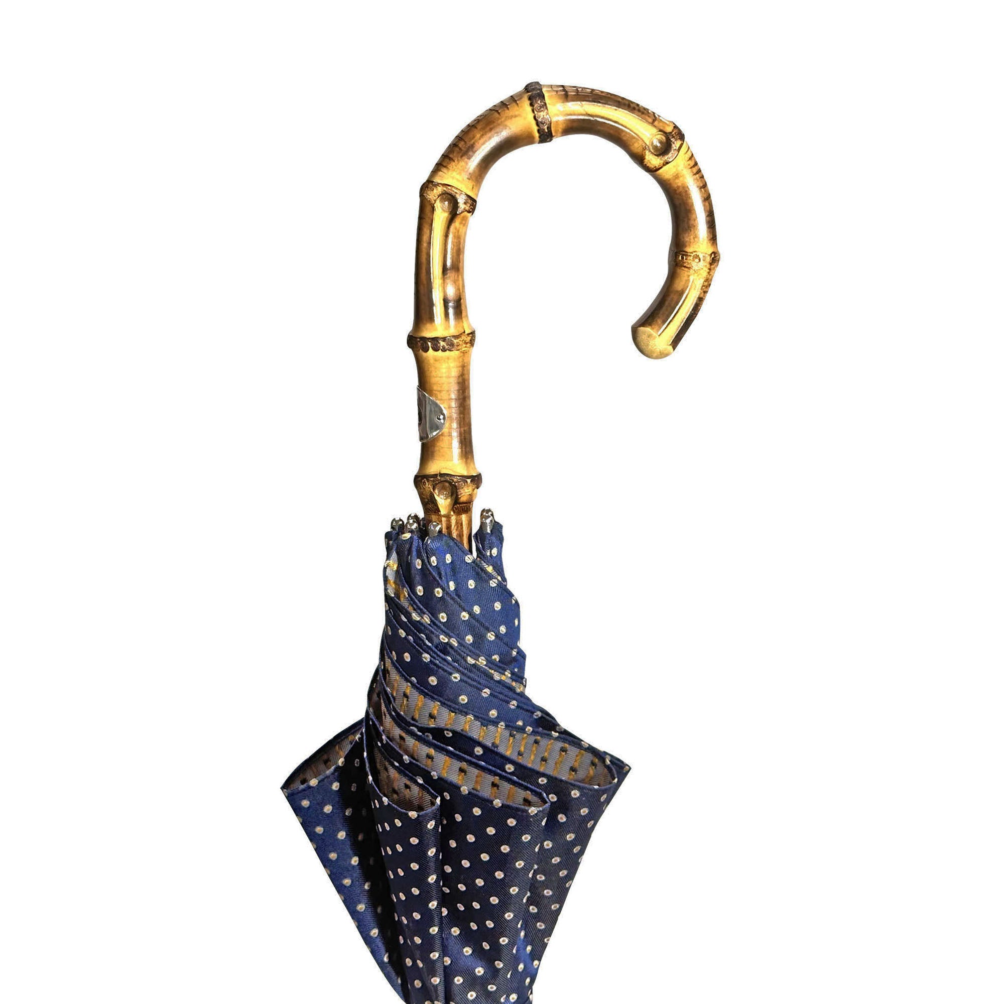 Paraguas para caballero il Marchesato hecho a mano con bambú Whanghee y estampado de lunares