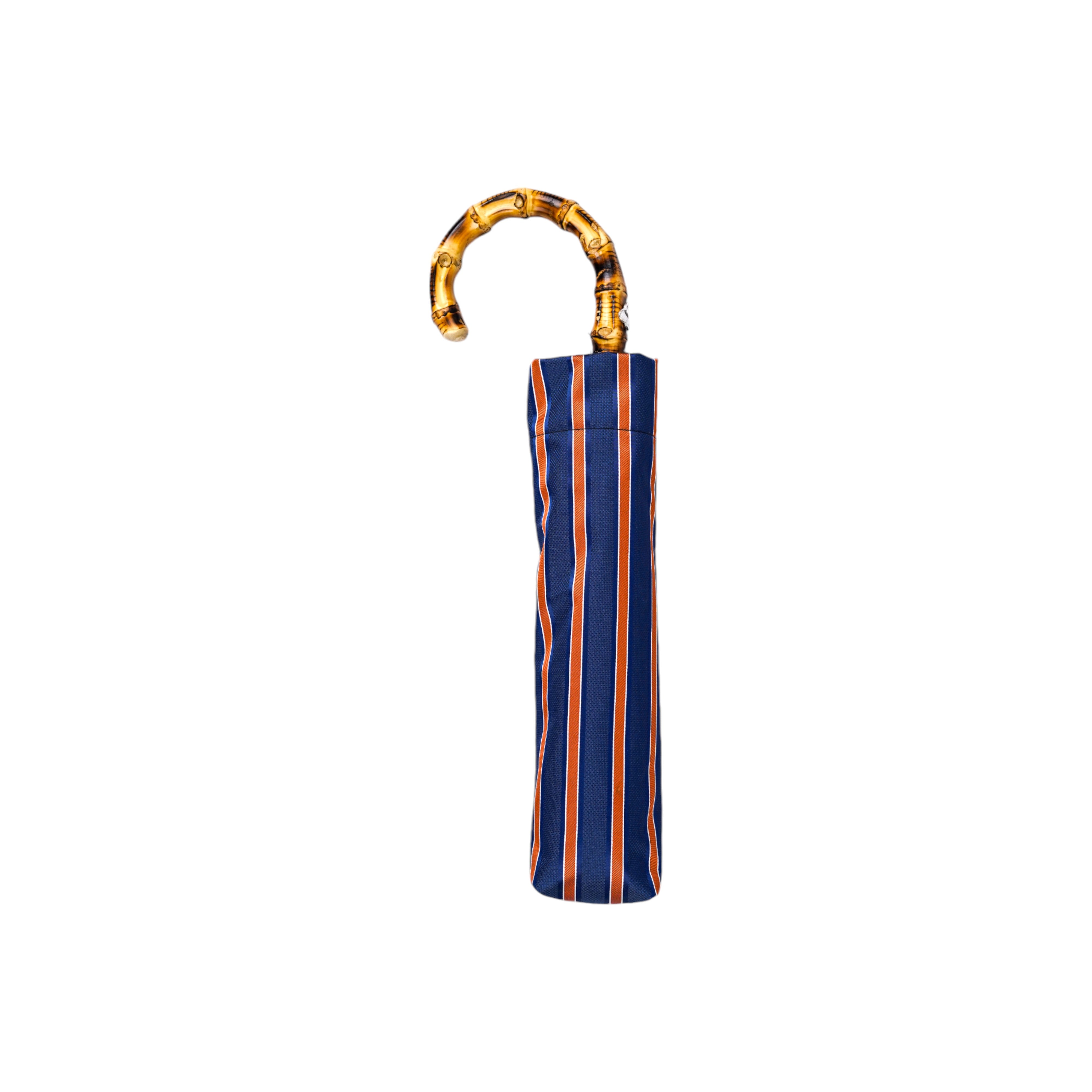 Paraguas plegable con rayas, mango de bambú