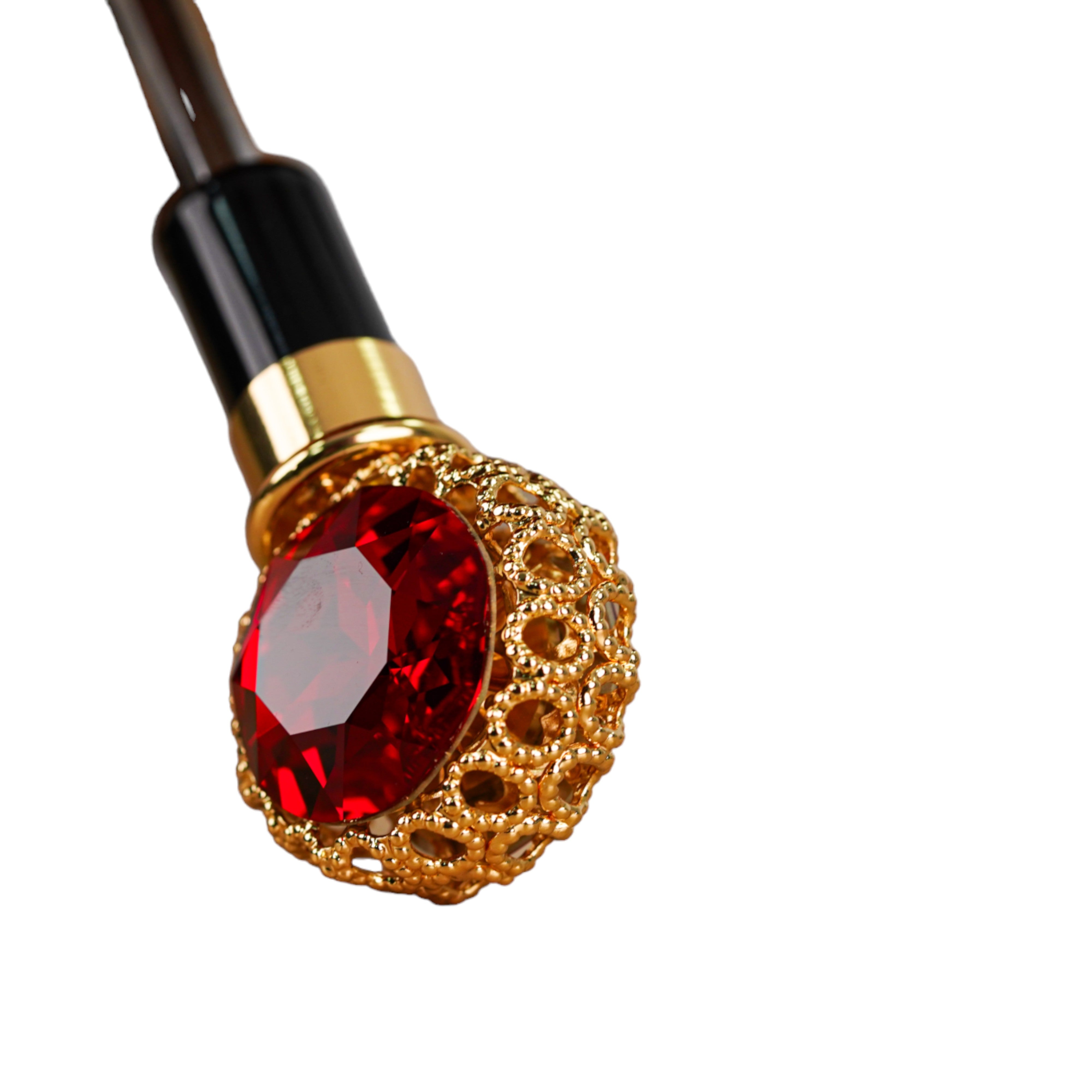 Glamur de medianoche: exclusivo paraguas negro adornado con un llamativo cristal rojo