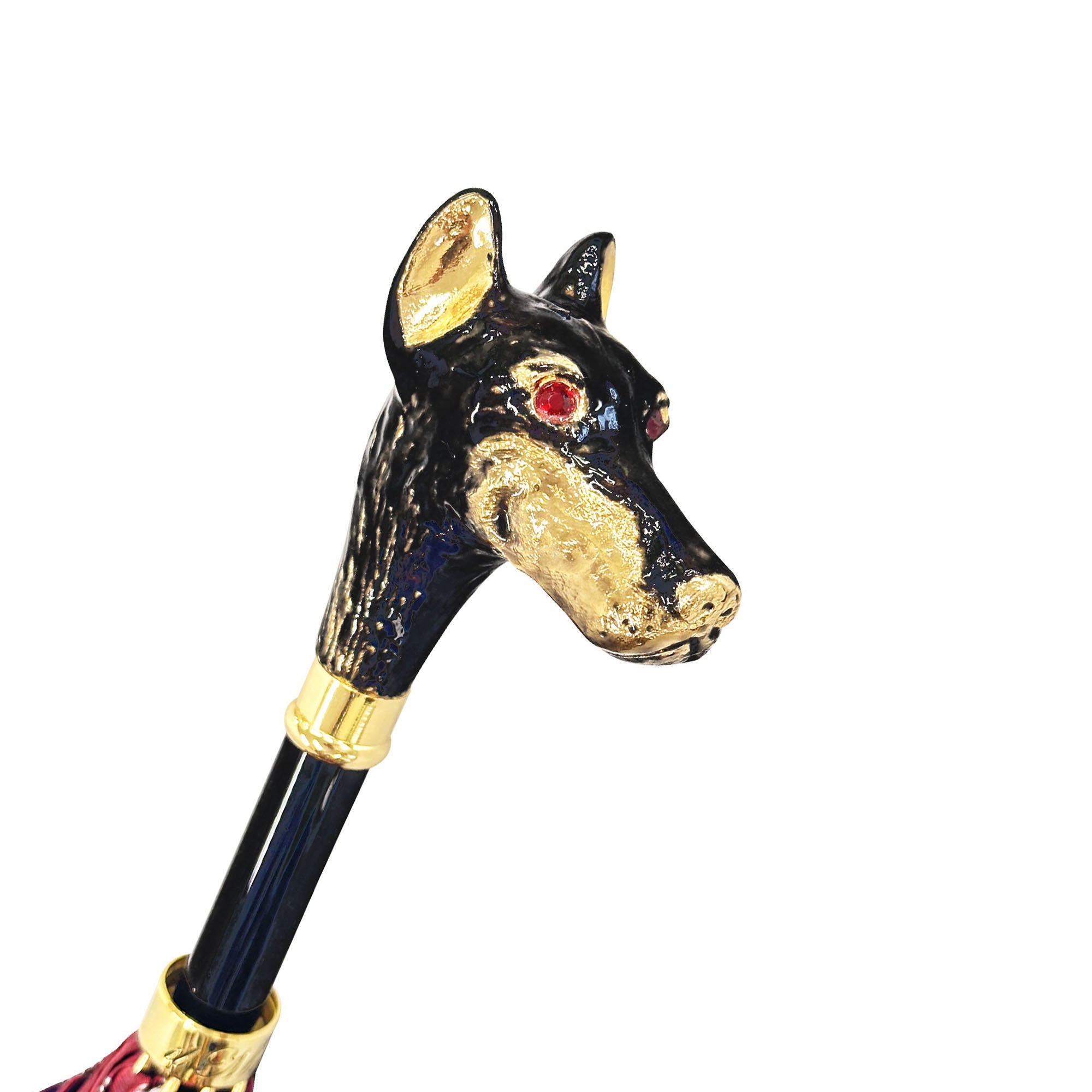 Paraguas elegante - Mango de Dobermann bañado en oro de 24 quilates