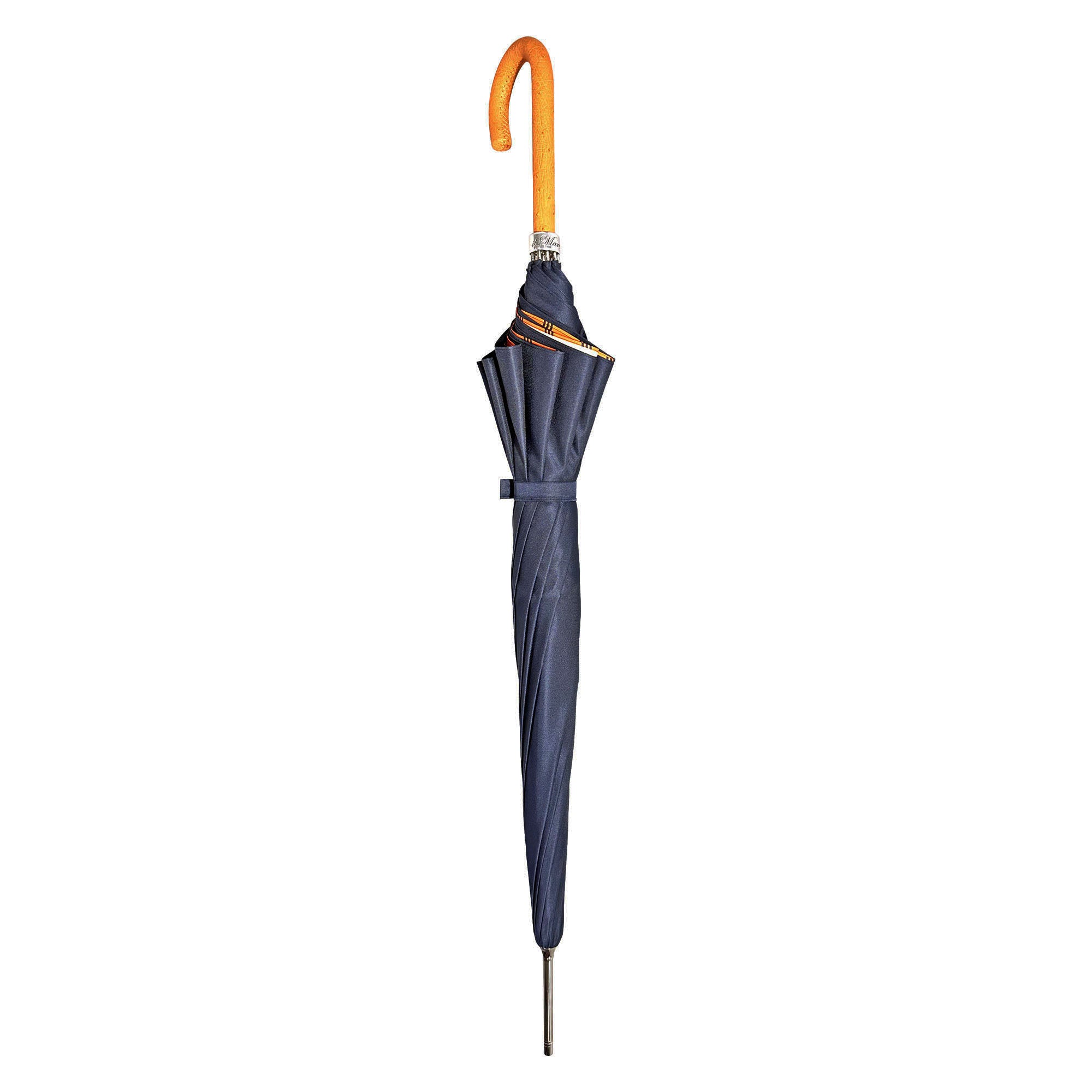 Paraguas elegante para hombre con mango de piel de avestruz naranja