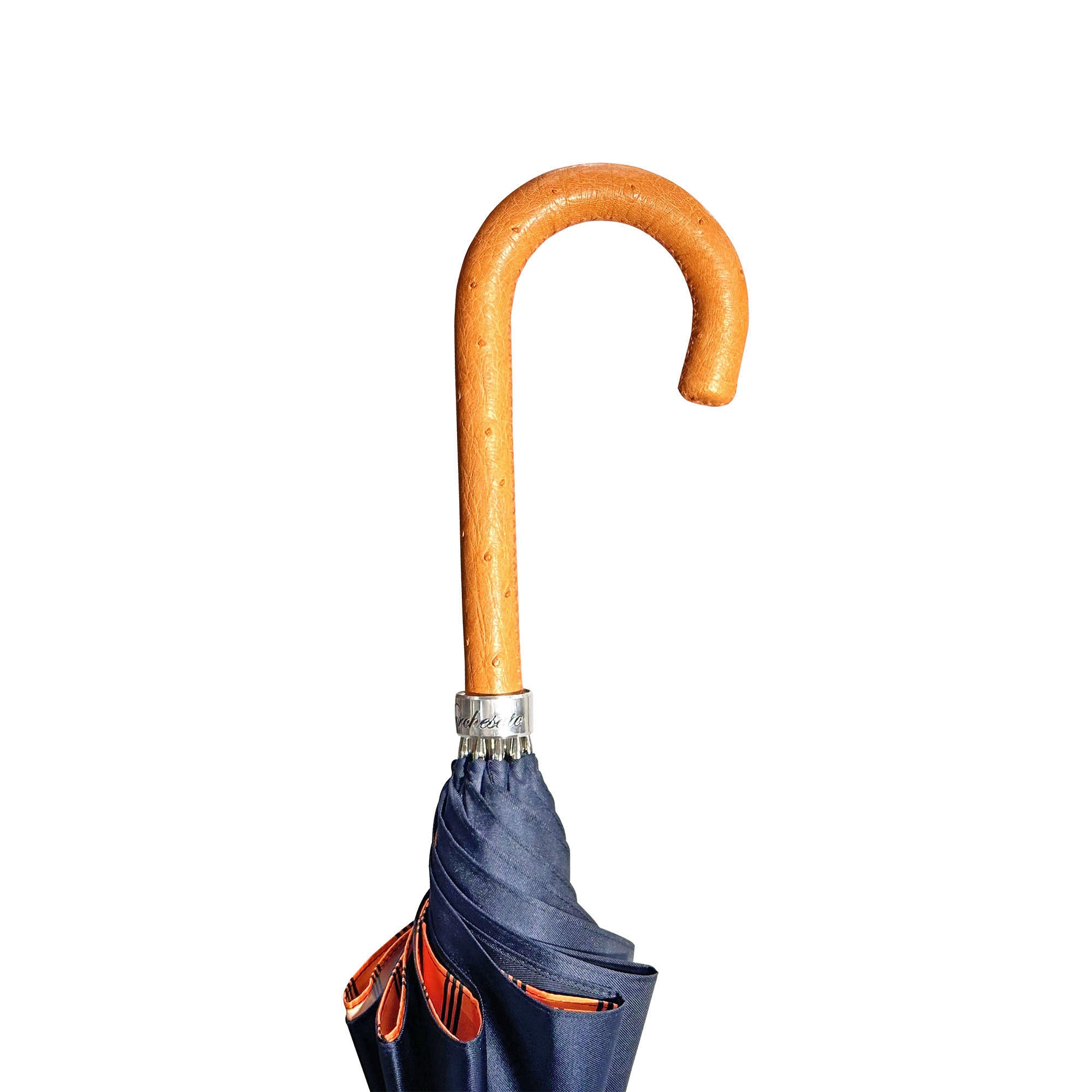 Elegant Man's umbrella with orange ostrich leather handle