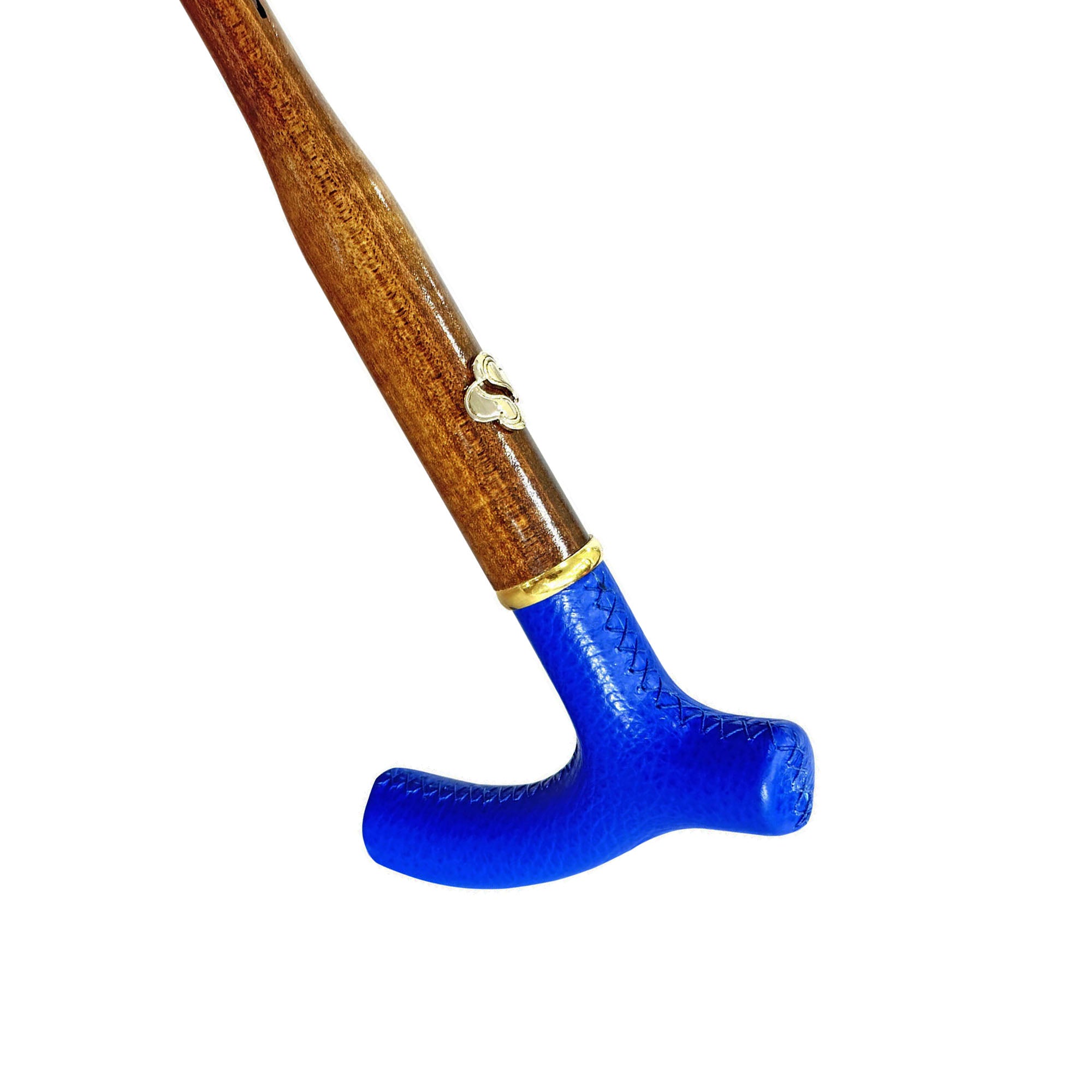 Elegant orange umbrella - handmade blue leather handle