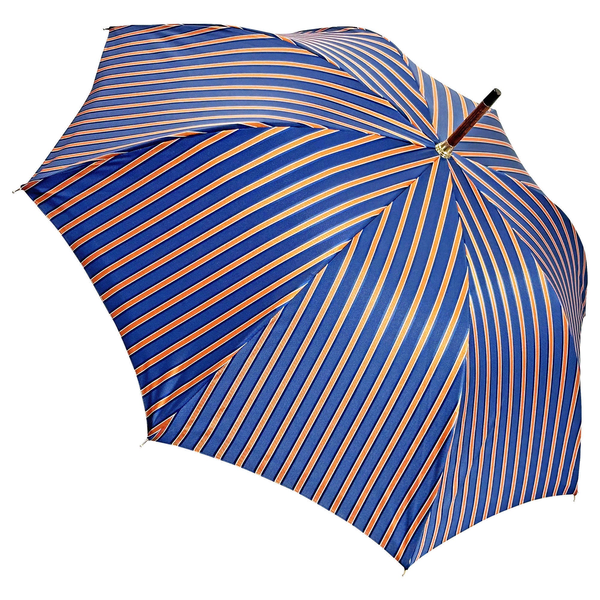 Elegante paraguas naranja - mango de cuero azul hecho a mano