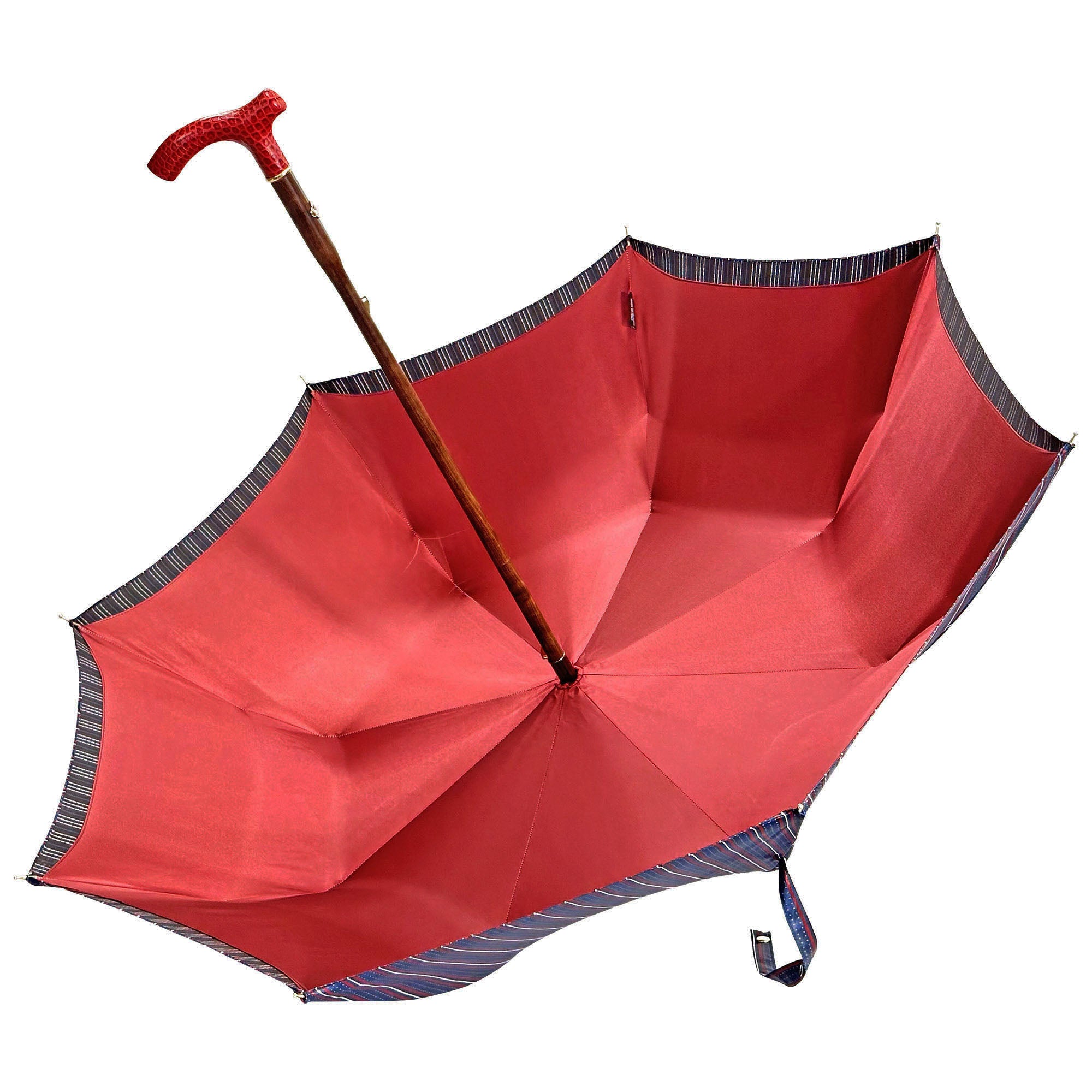 Elegant burgundy umbrella - handmade red leather handle