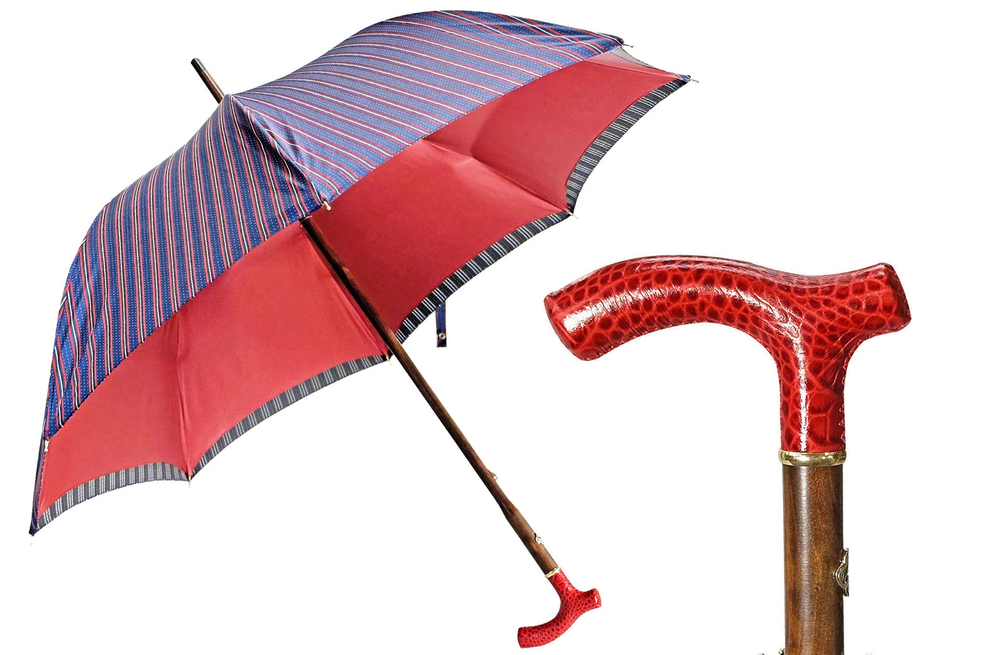Elegant burgundy umbrella - handmade red leather handle