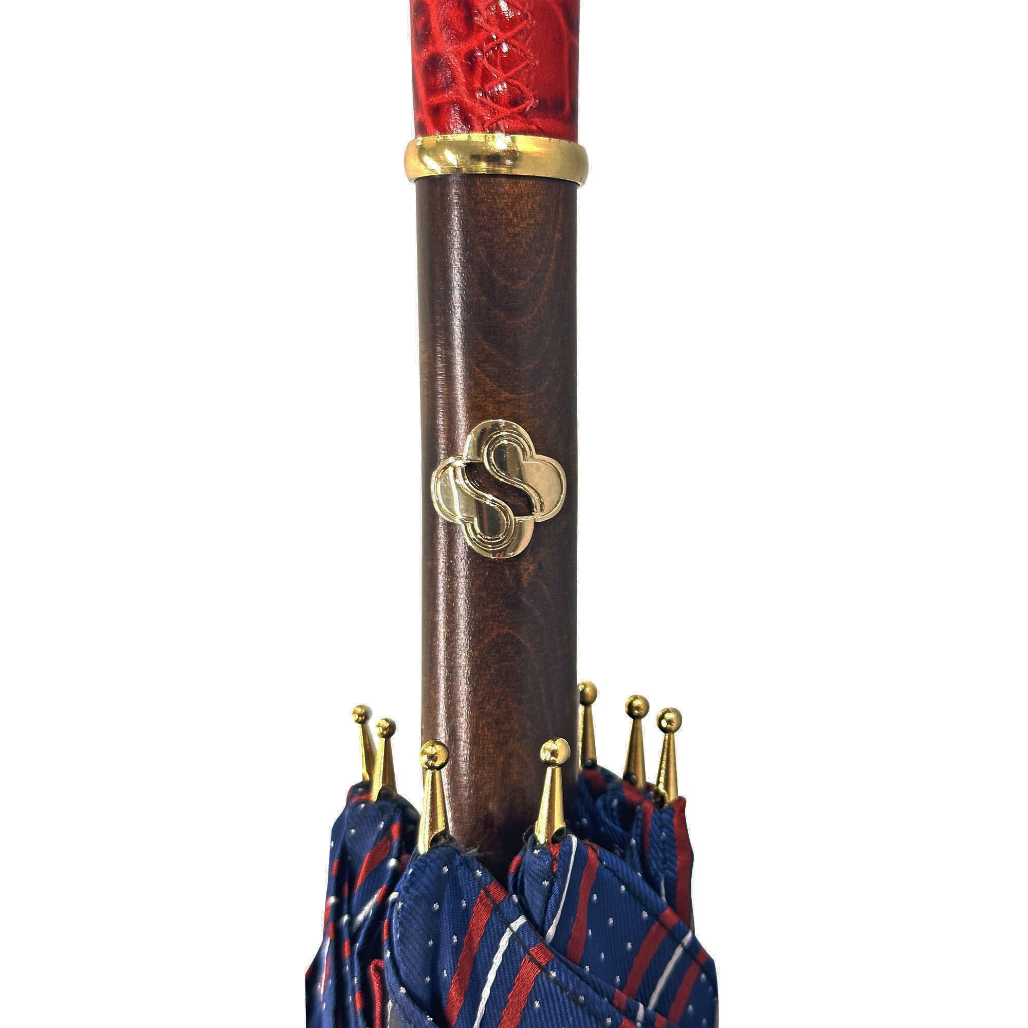 Elegante paraguas burdeos - mango de cuero rojo hecho a mano