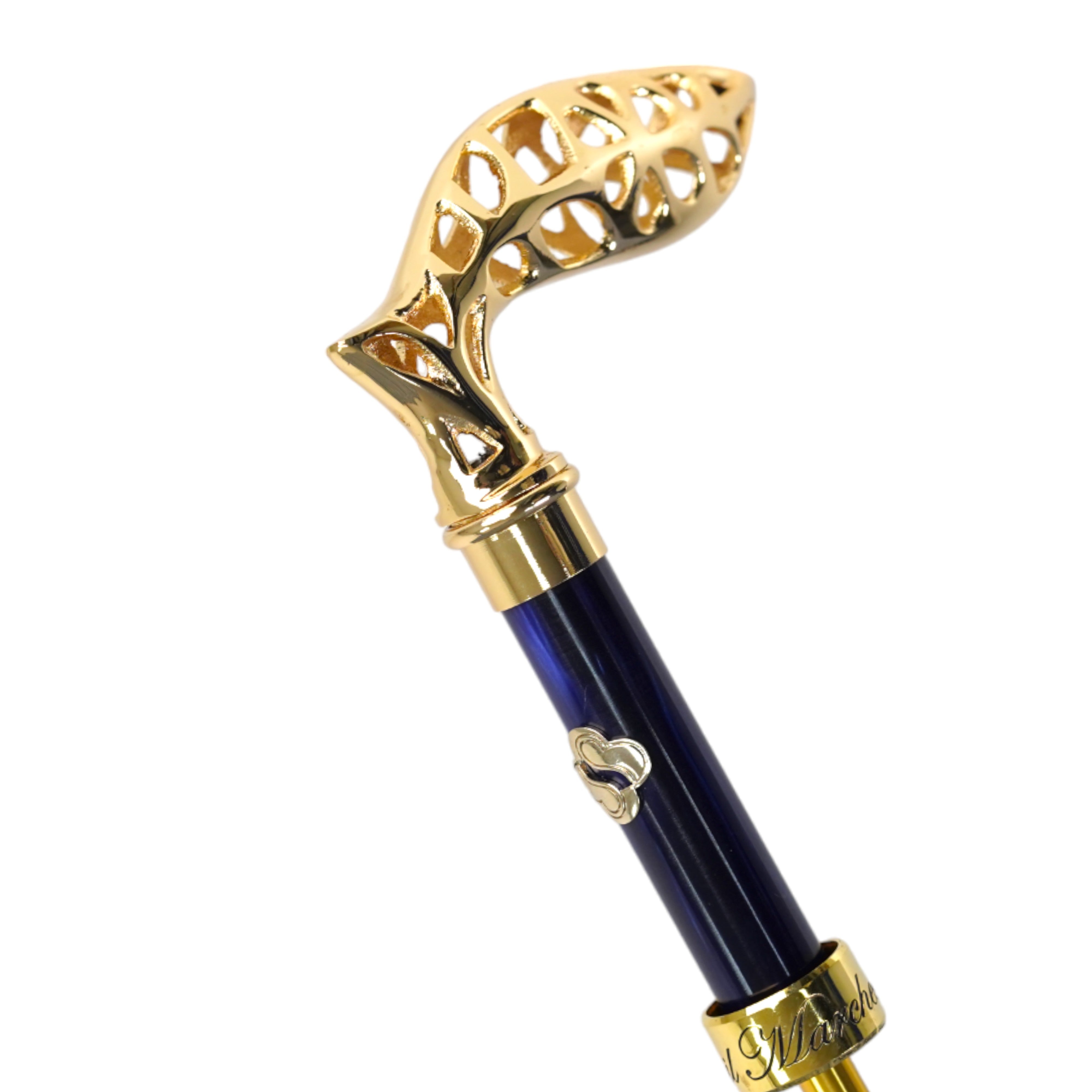 Paraguas elegante con mango de metal de filigrana y diseño de lirio