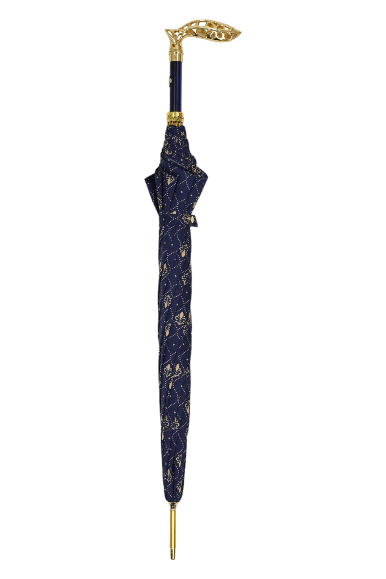 Paraguas elegante con mango de metal de filigrana y diseño de lirio