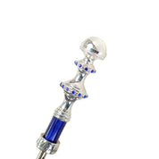 Paraguas de jacquard elegante en gris y azul - Mango chapado en plata