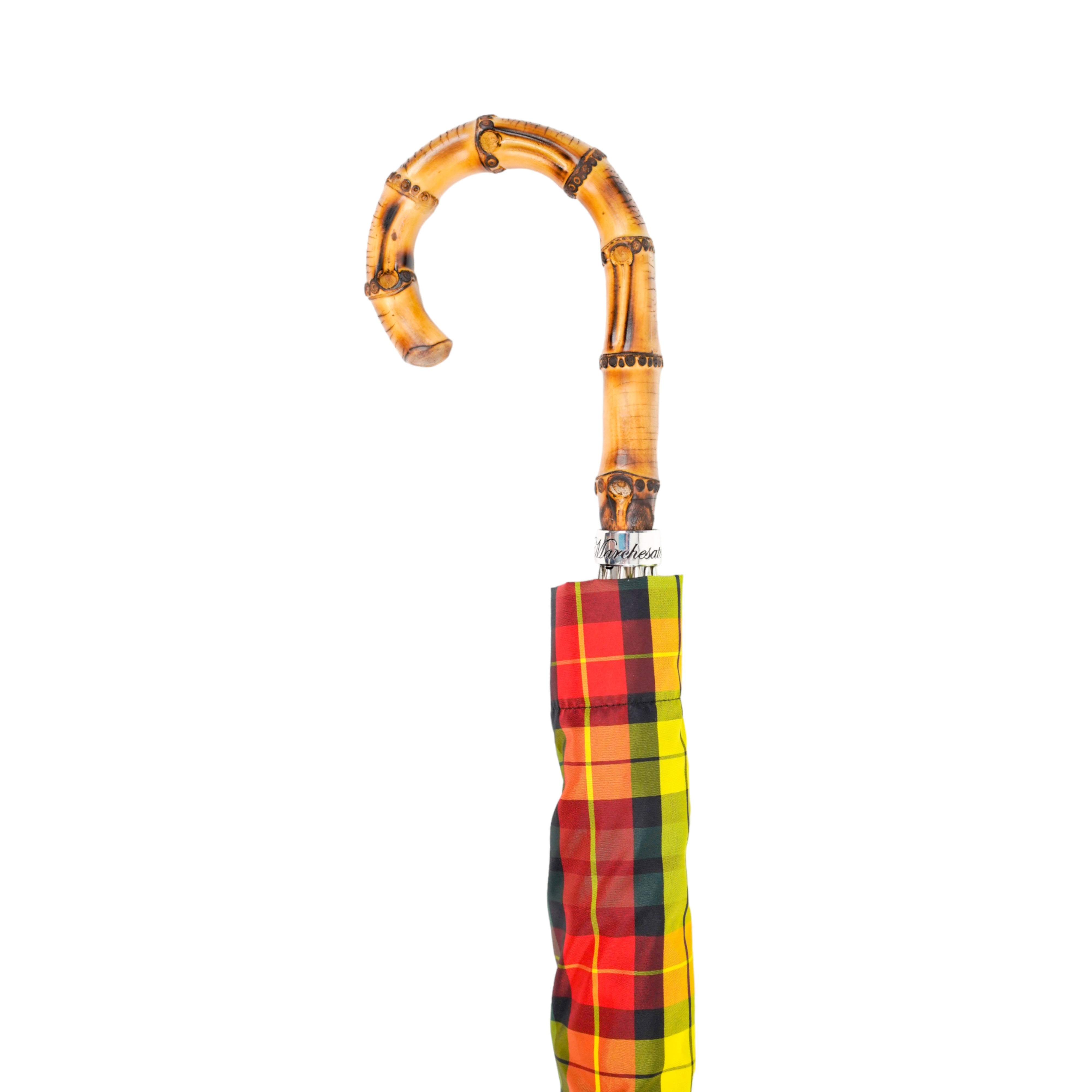 Elegante paraguas de bambú con estampado de tartán