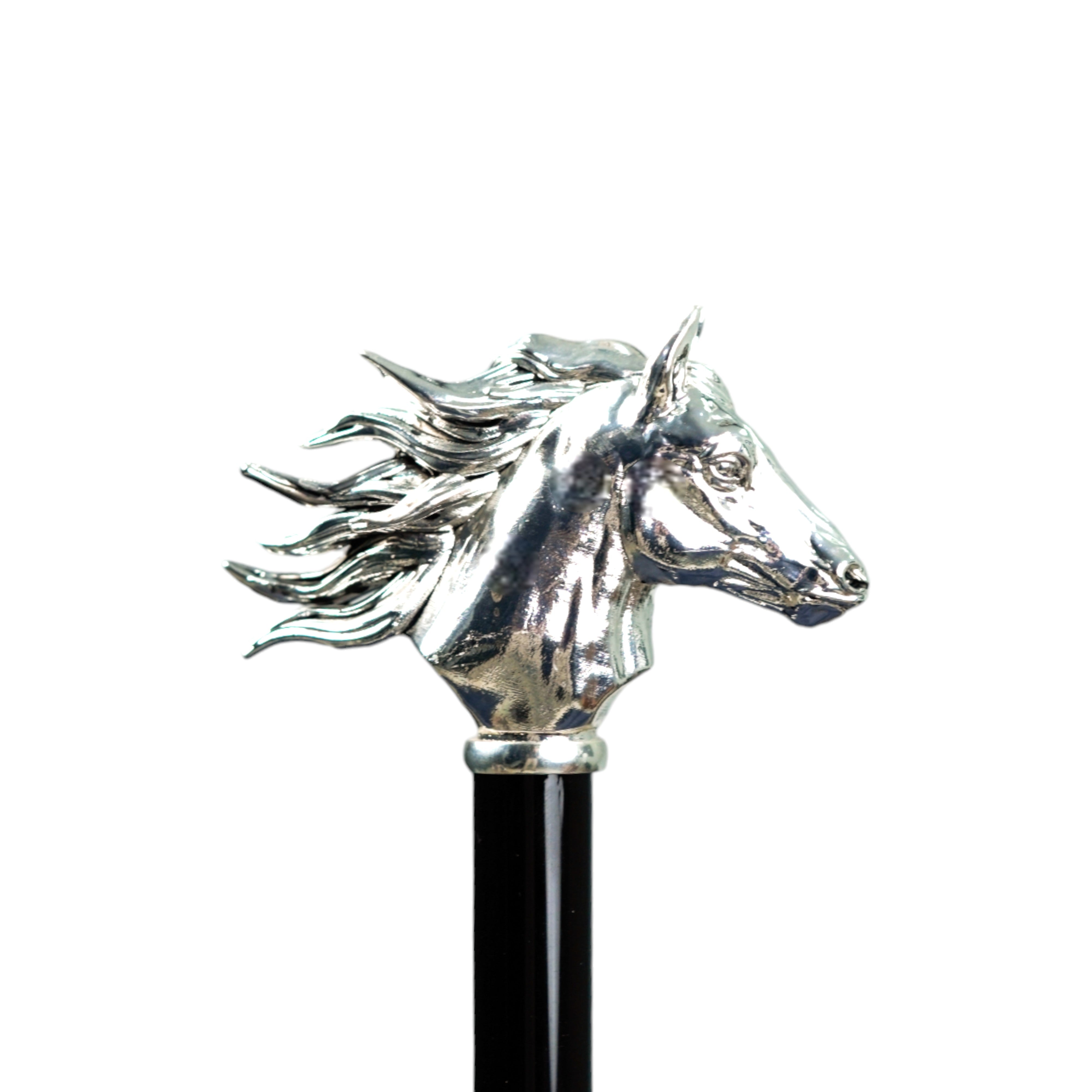 Elegante paraguas de lunares con mango de caballo bañado en plata