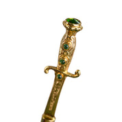 Majestuoso paraguas verde con mango de espada ornamentado y baño de oro de 24 quilates