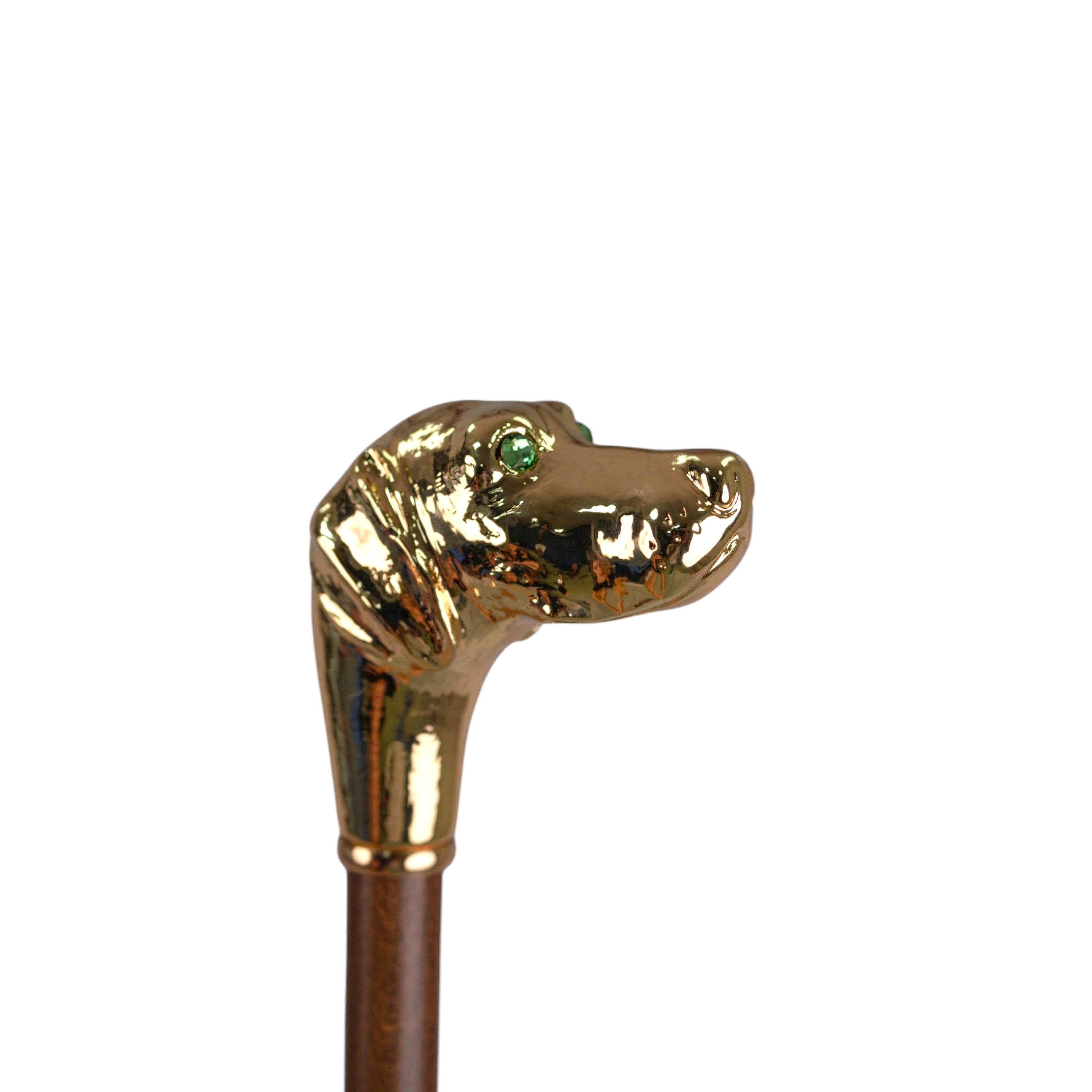 Golden Hound: Paraguas beige estampado con mango de perro en acabado dorado