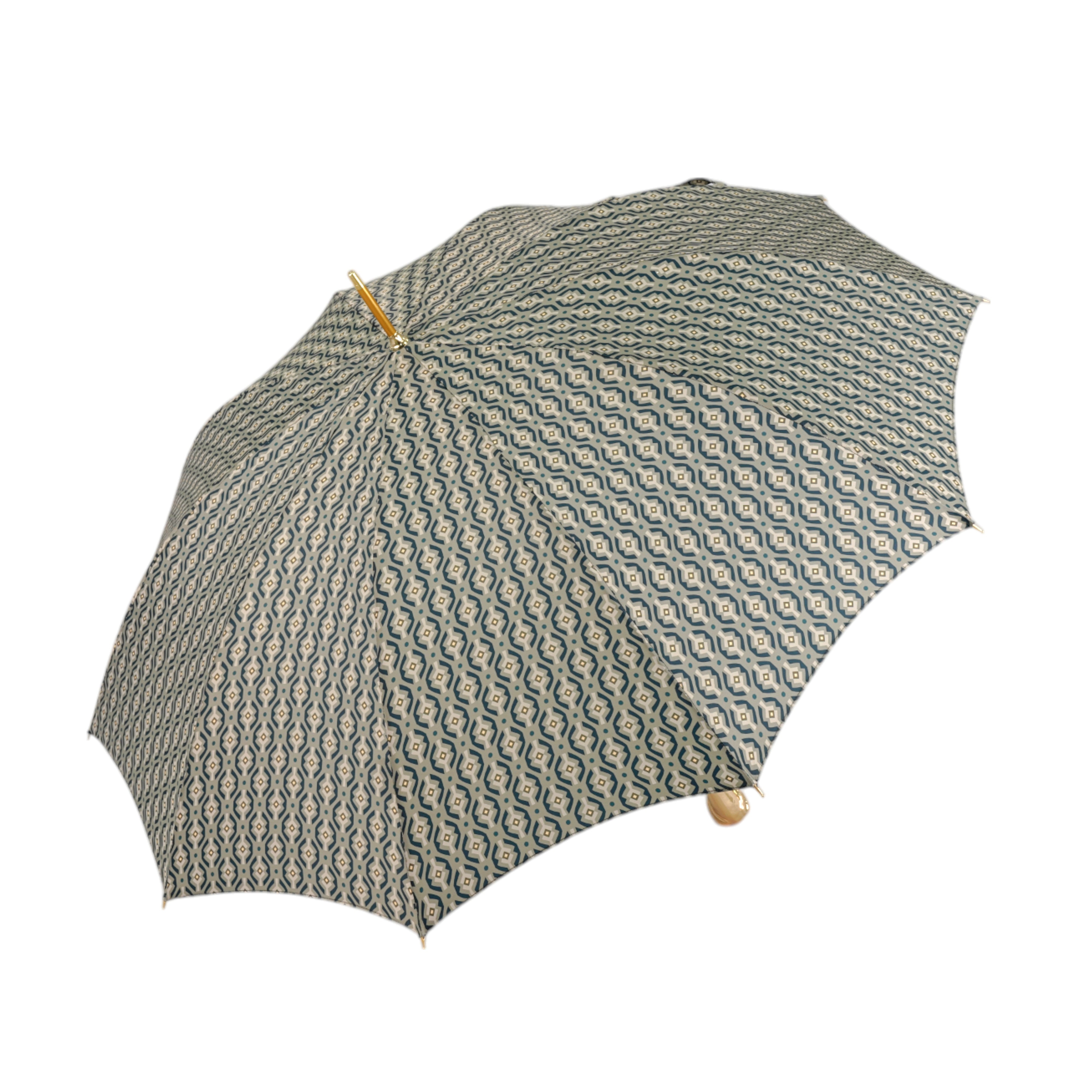 Golden Hound: Paraguas beige estampado con mango de perro en acabado dorado