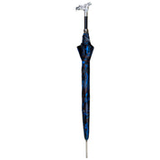 Paraguas de dragón mítico: mango bañado en plata y diseño azul oriental
