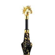 Paraguas con mango de cabeza de caballo dorado: elegante diseño ecuestre