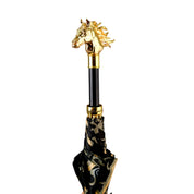 Paraguas con mango de cabeza de caballo dorado: elegante diseño ecuestre