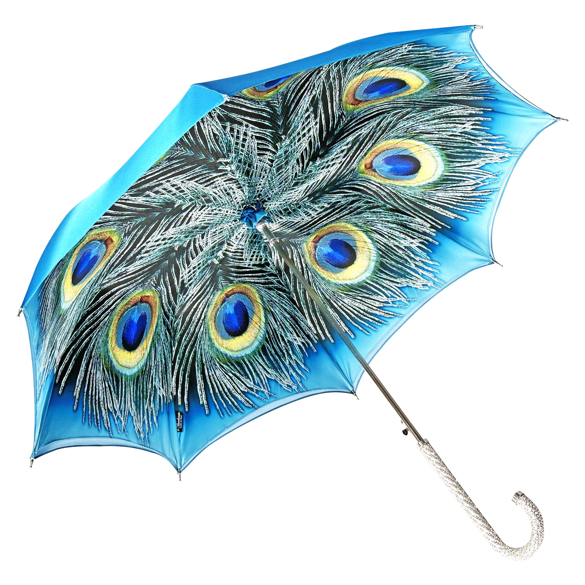 Umbrella with fantastic turquoise peacock thousands of crystals