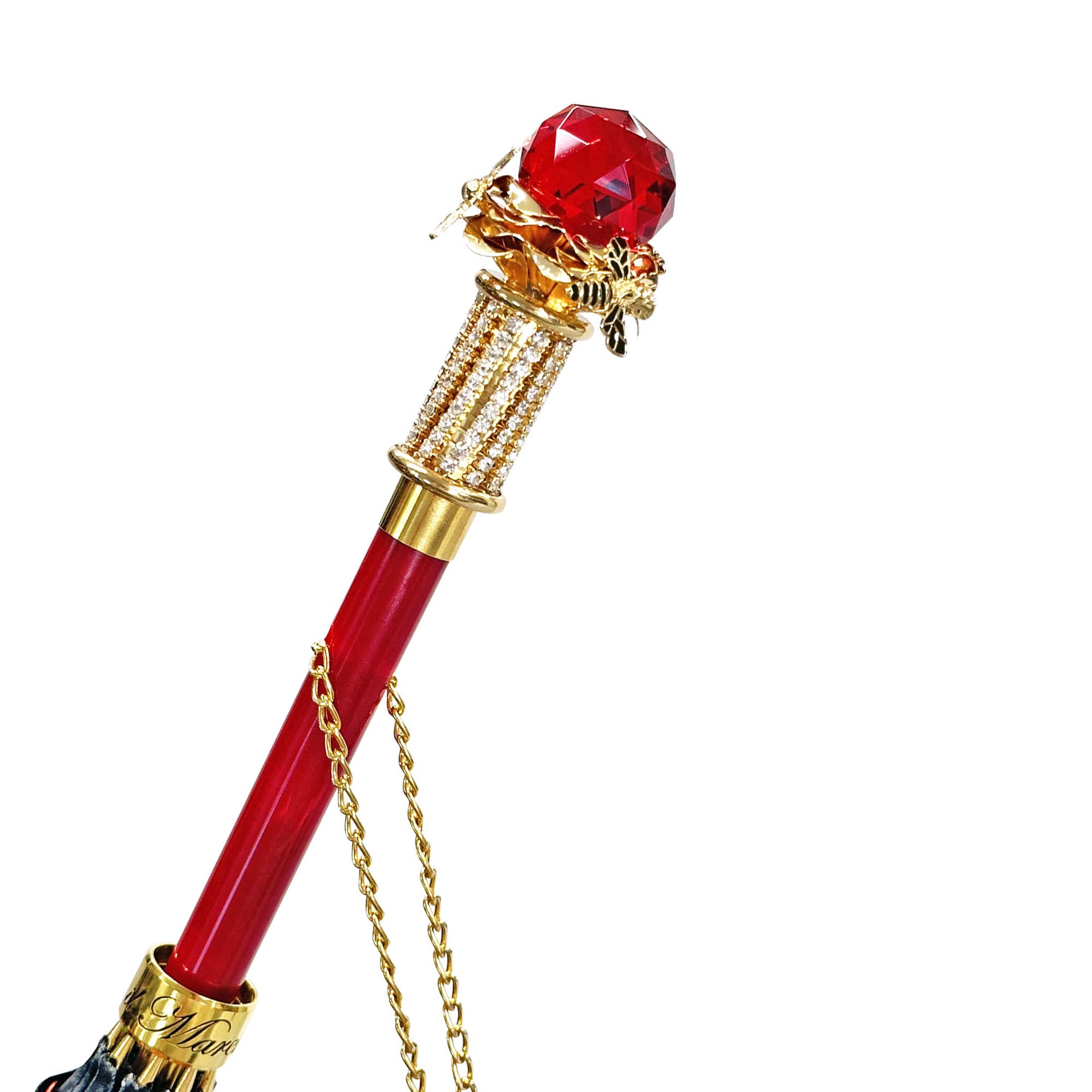 Luxurious Red Umbrella with big red crystals and bee handle