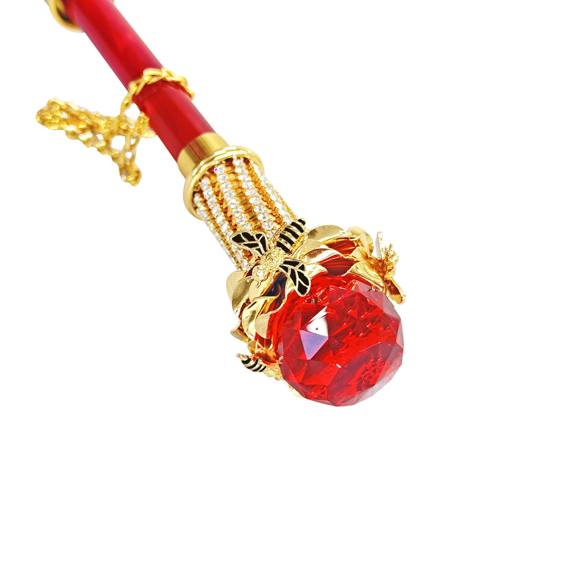 Luxurious Red Umbrella with big red crystals and bee handle
