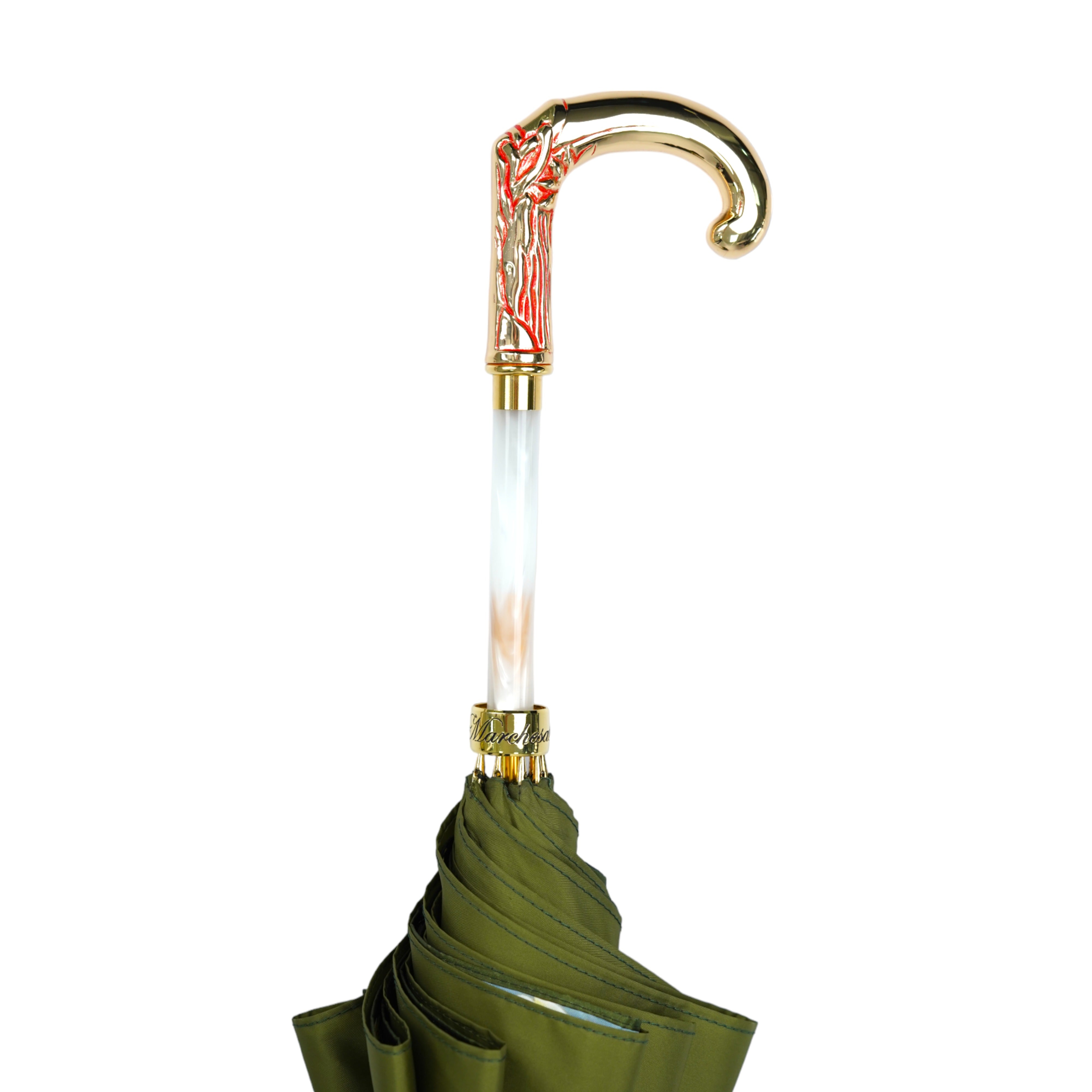 Eleganza elevata: ombrello dal design esclusivo con mongolfiere e manico placcato oro