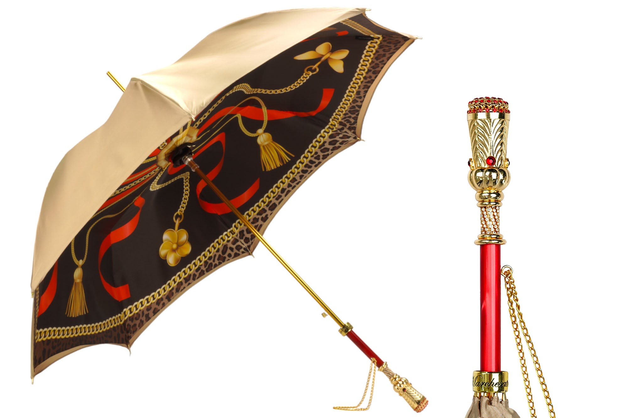 Golden Touch Umbrellas: Exquisite Artisan-Made Canopies with Crystal-Adorned Handles