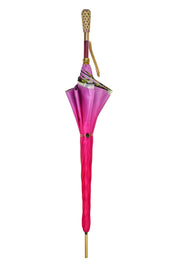 Ombrello artigianale a fiori rosa con manico in cristallo e squisiti dettagli dipinti a mano