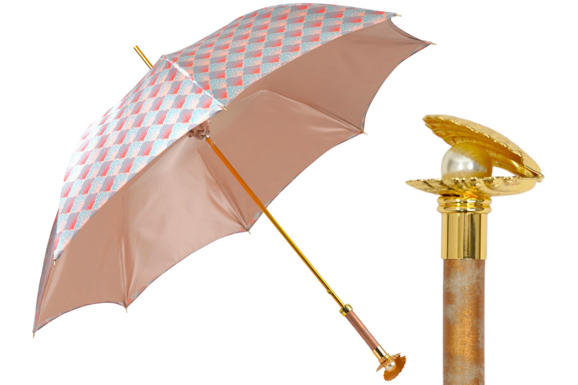 Ombrello artigianale premium con struttura in metallo placcato oro