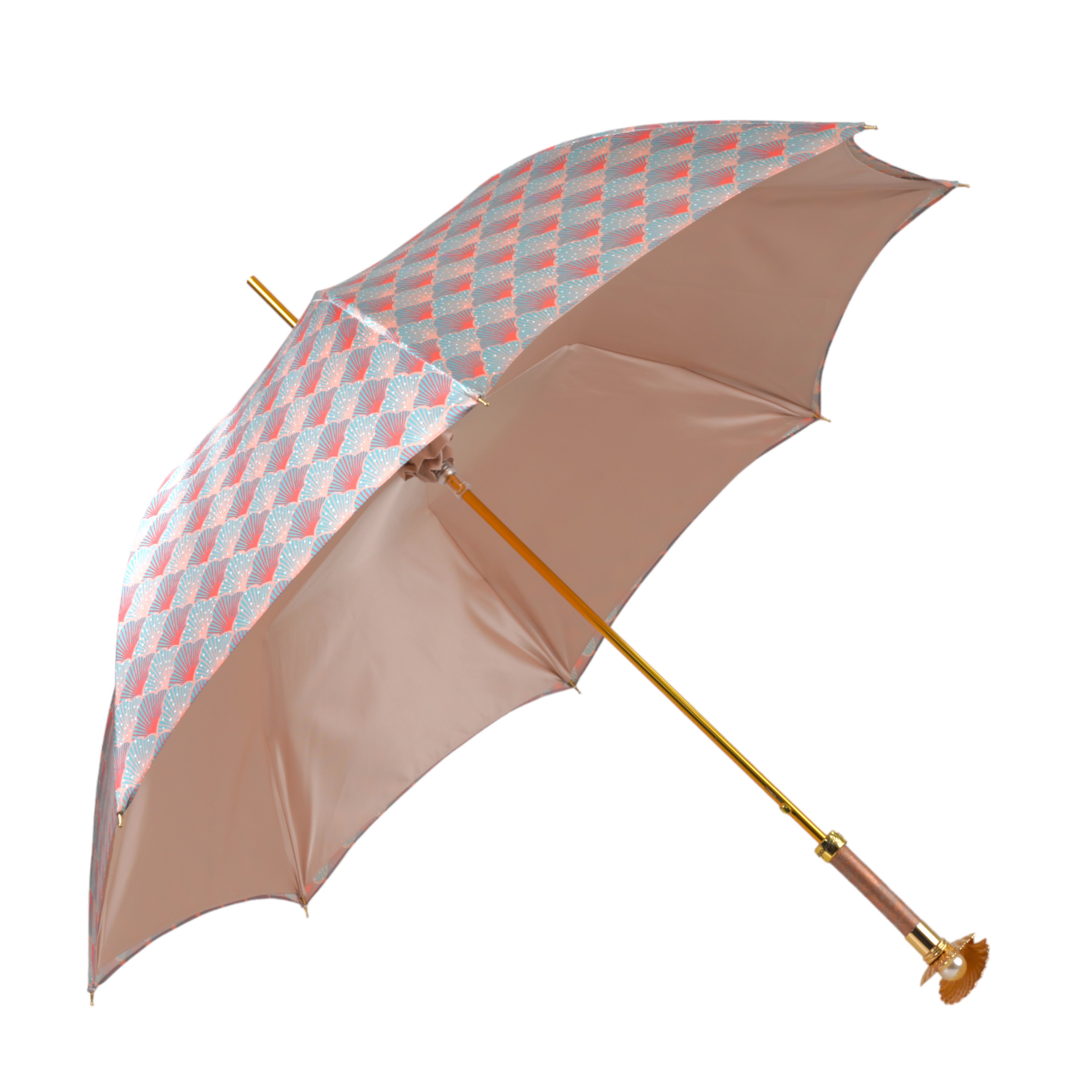 Ombrello artigianale premium con struttura in metallo placcato oro