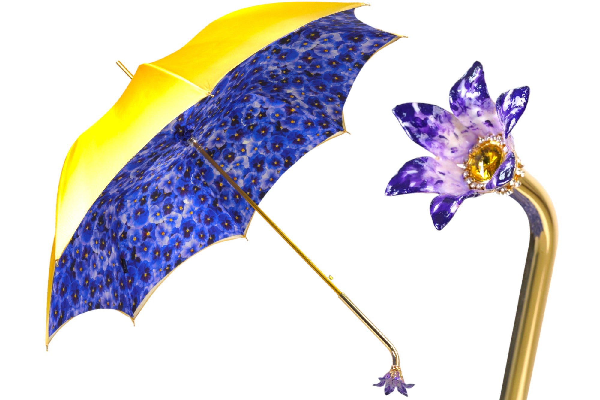 Ombrello artigianale con impugnatura a fiore in metallo dipinto a mano e placcato in oro 24K