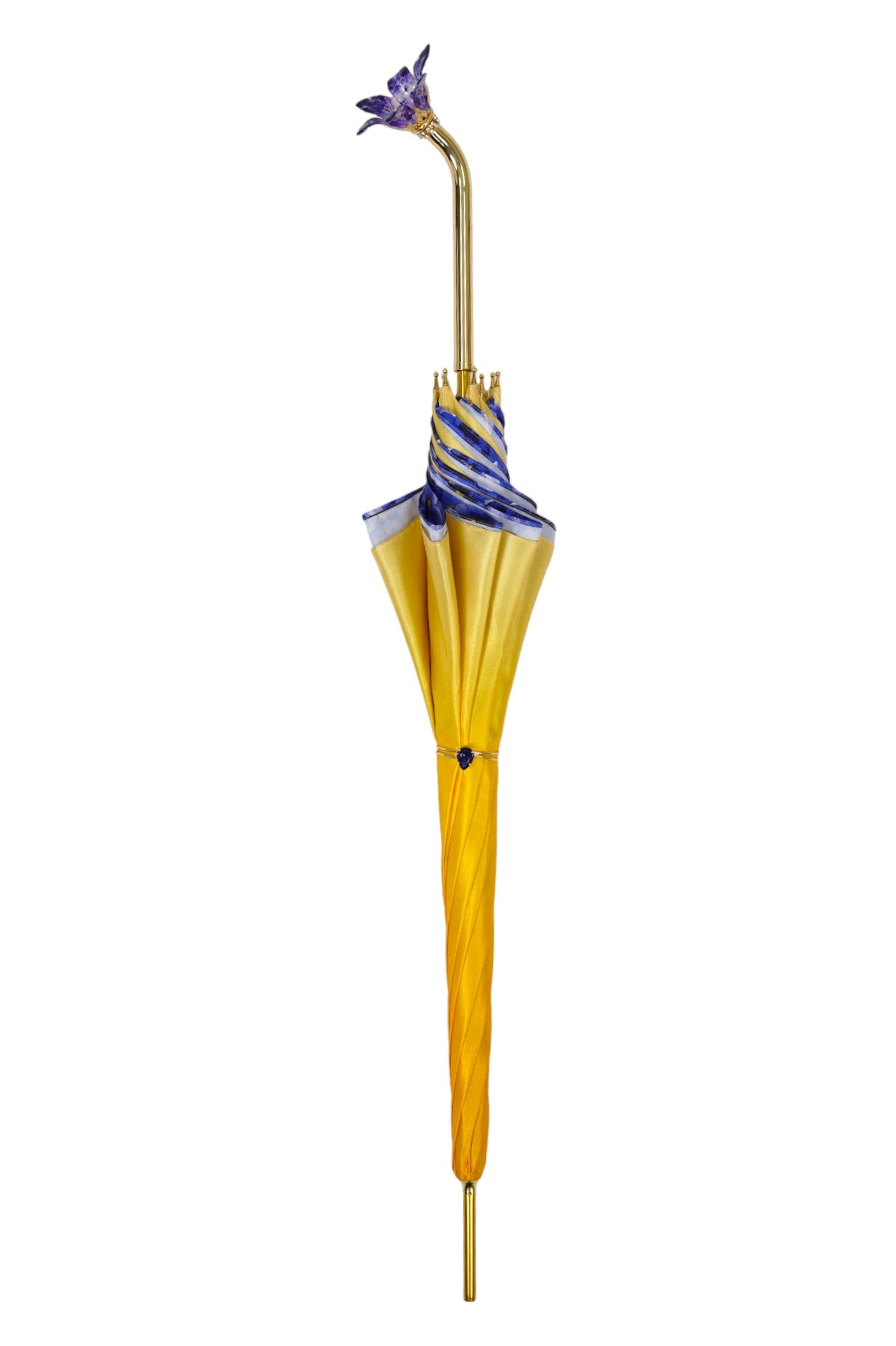 Ombrello artigianale con impugnatura a fiore in metallo dipinto a mano e placcato in oro 24K