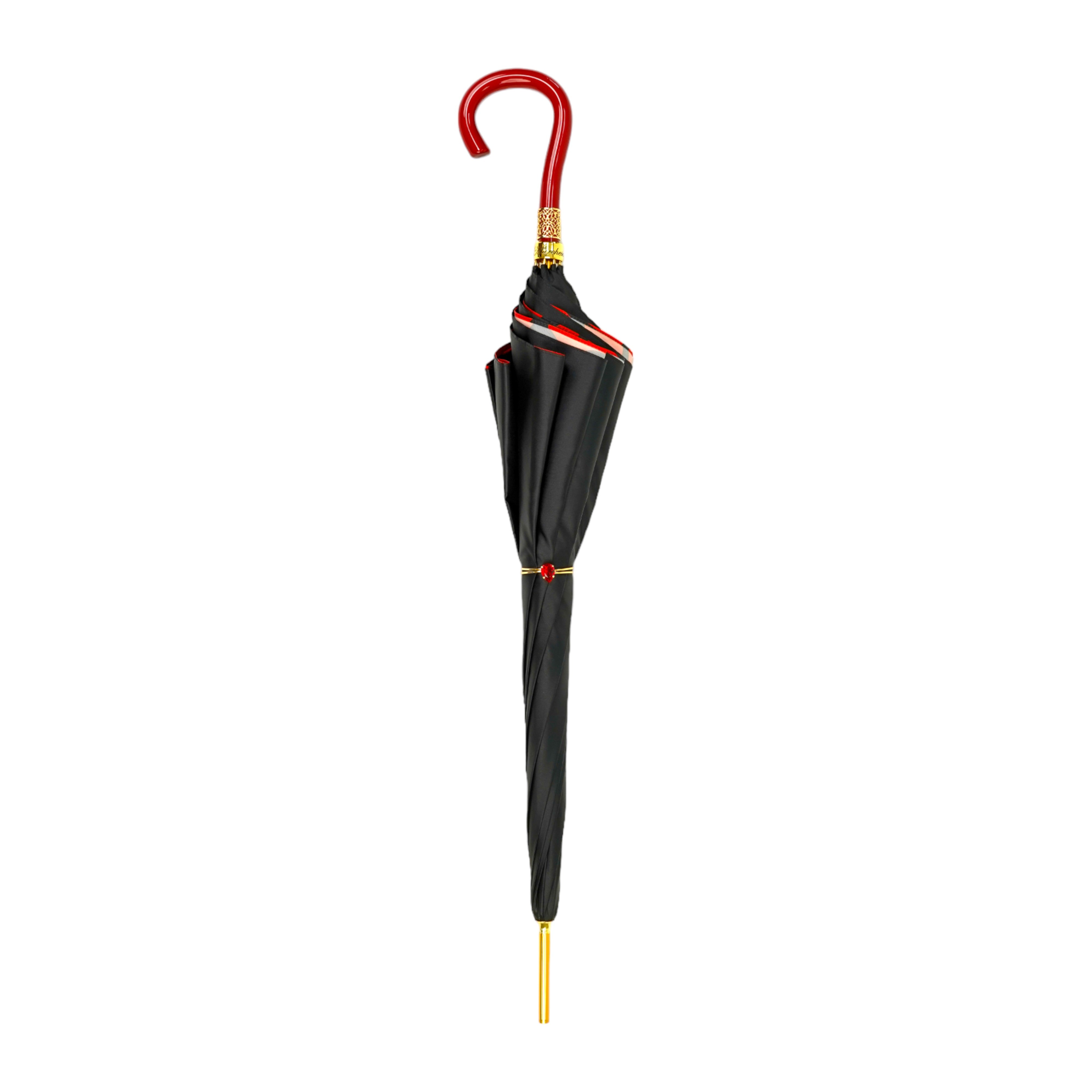 Elegante ombrello nero e rosso