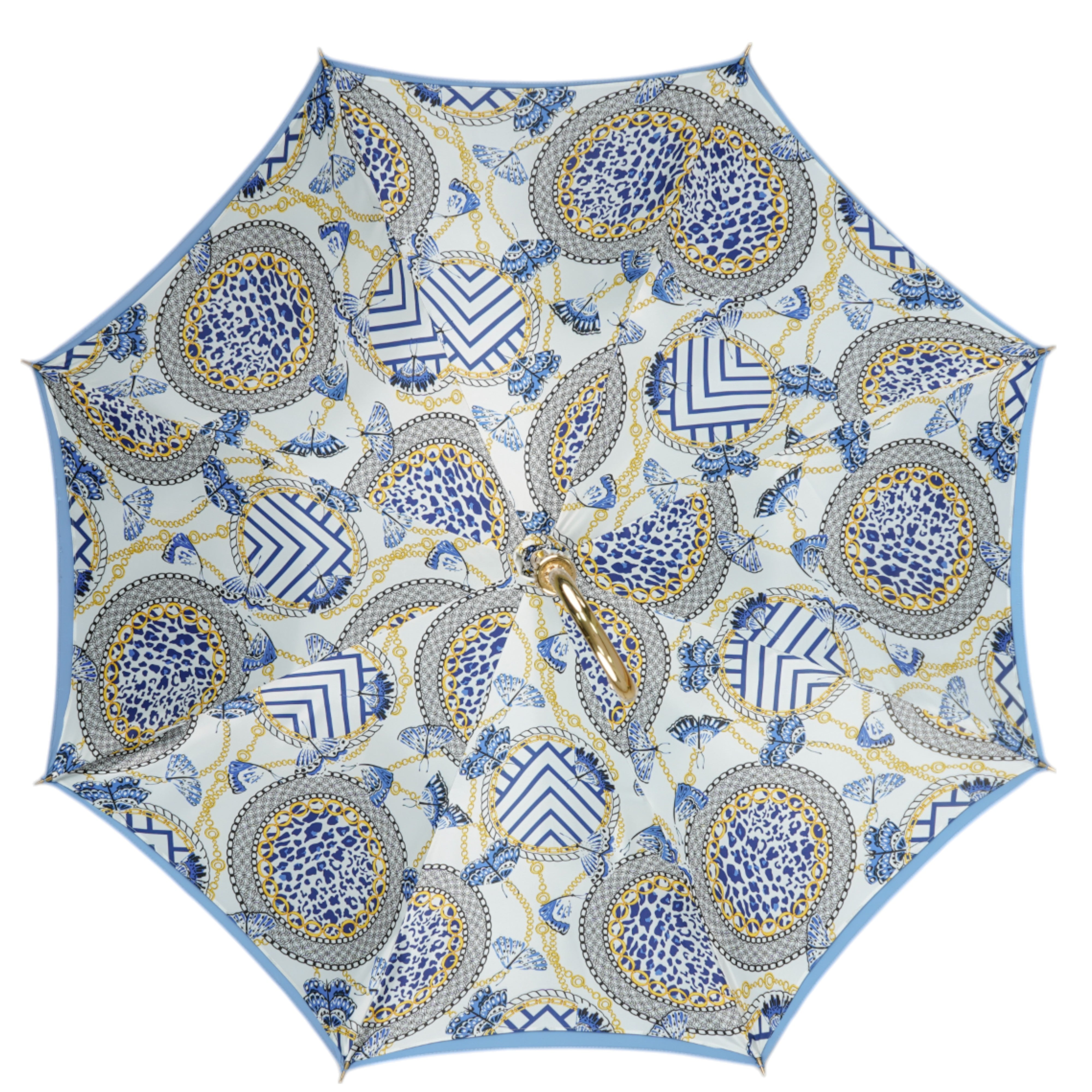 Blue Royalty: Light Blue Umbrella with Elegant Gold Handle