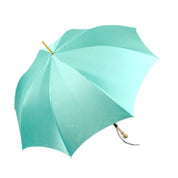 Wild Elegance: Teal Umbrella with Leopard Print and Green Crystal Handle