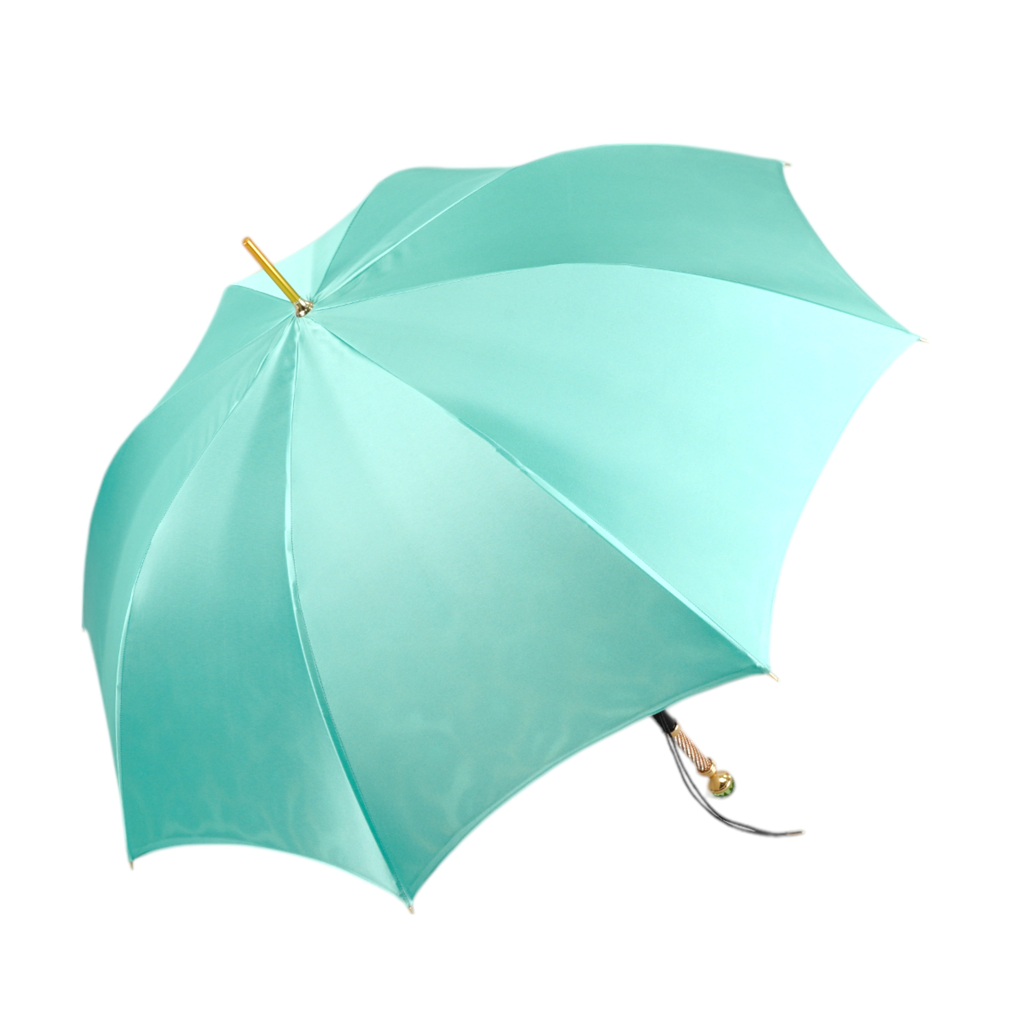 Wild Elegance: Teal Umbrella with Leopard Print and Green Crystal Handle