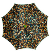 Wild Elegance: Teal Umbrella with Leopard Print and Green Crystal Handle